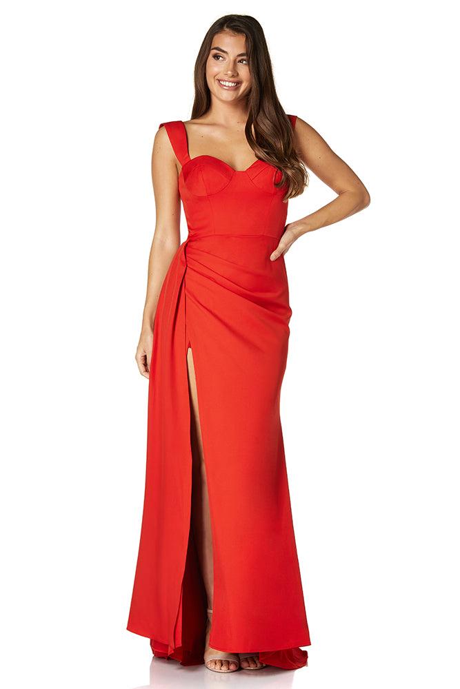 Jarlo Melody Sweetheart Neckline Fishtail Maxi Dress With Side Split in Red  | Lyst