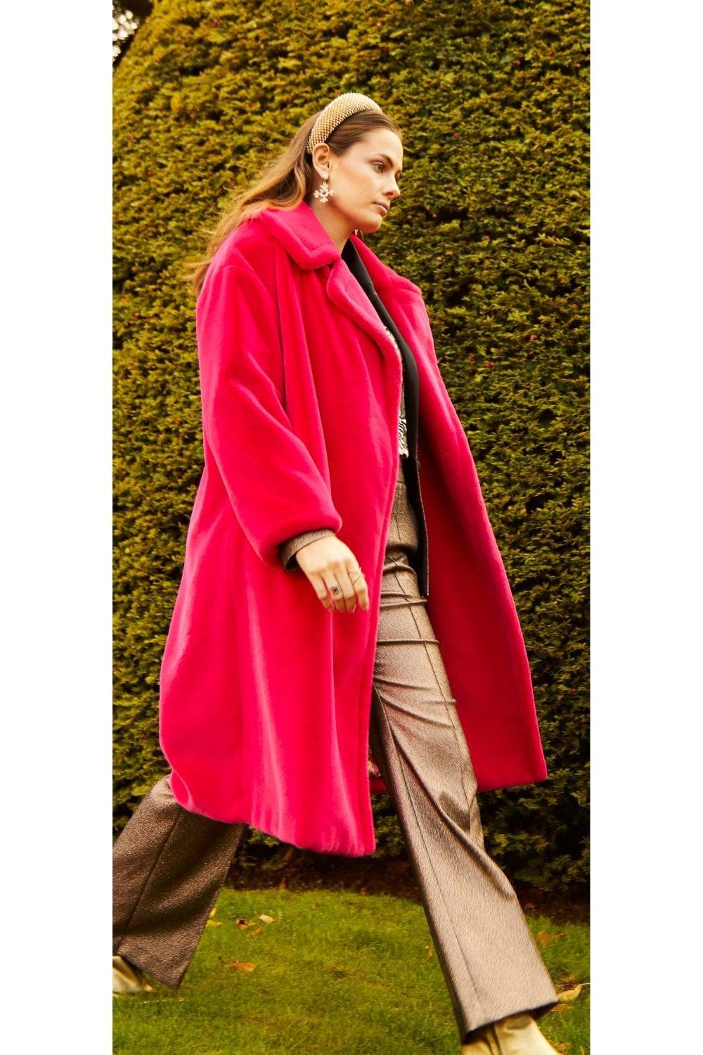 Jayley Faux Fur Midi Shaved Shearling Coat in Pink Lyst UK