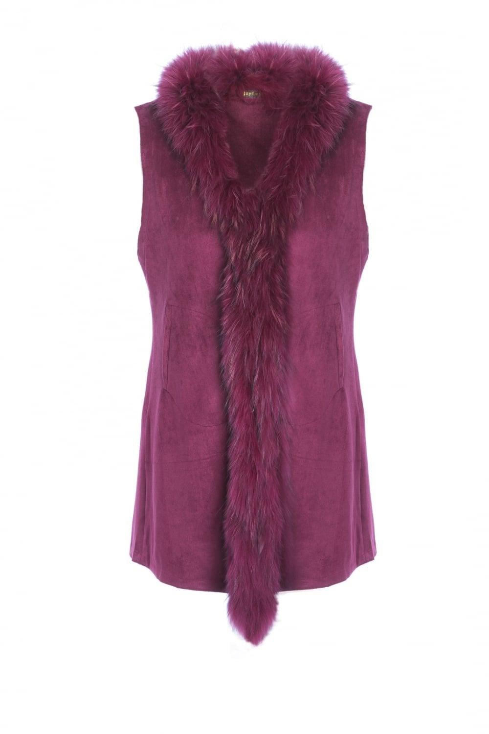 Jayley Faux Suede And Fox Fur Gilet Size: S (Uk 10) in Purple