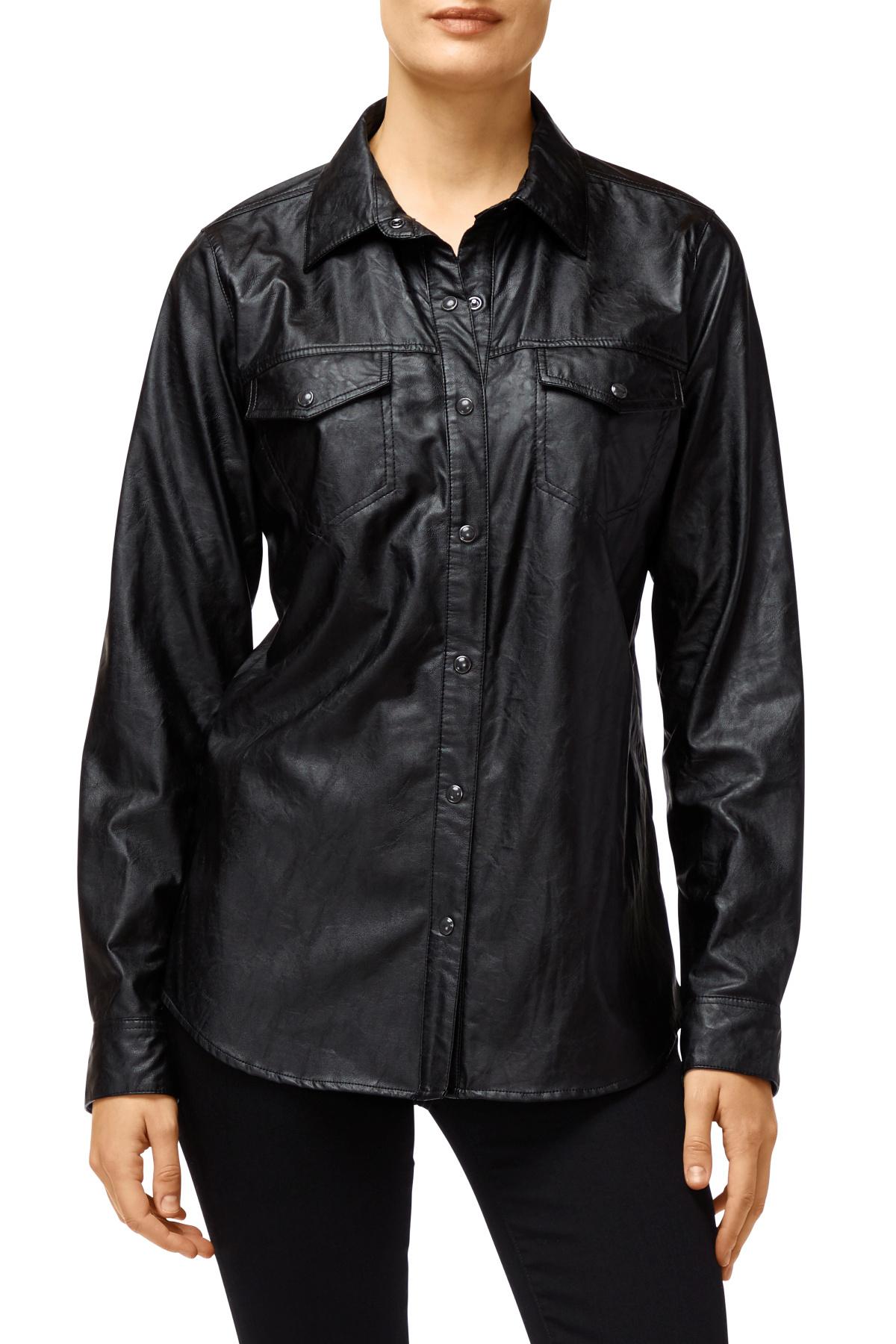 topshop black faux leather shirt