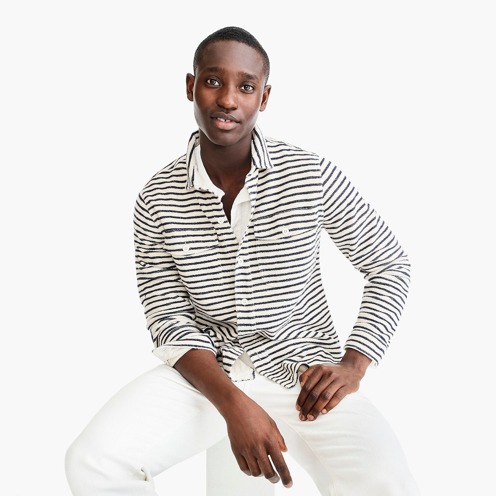 J.Crew Cotton French Terry Shirt In Stripe in Natural for Men Lyst