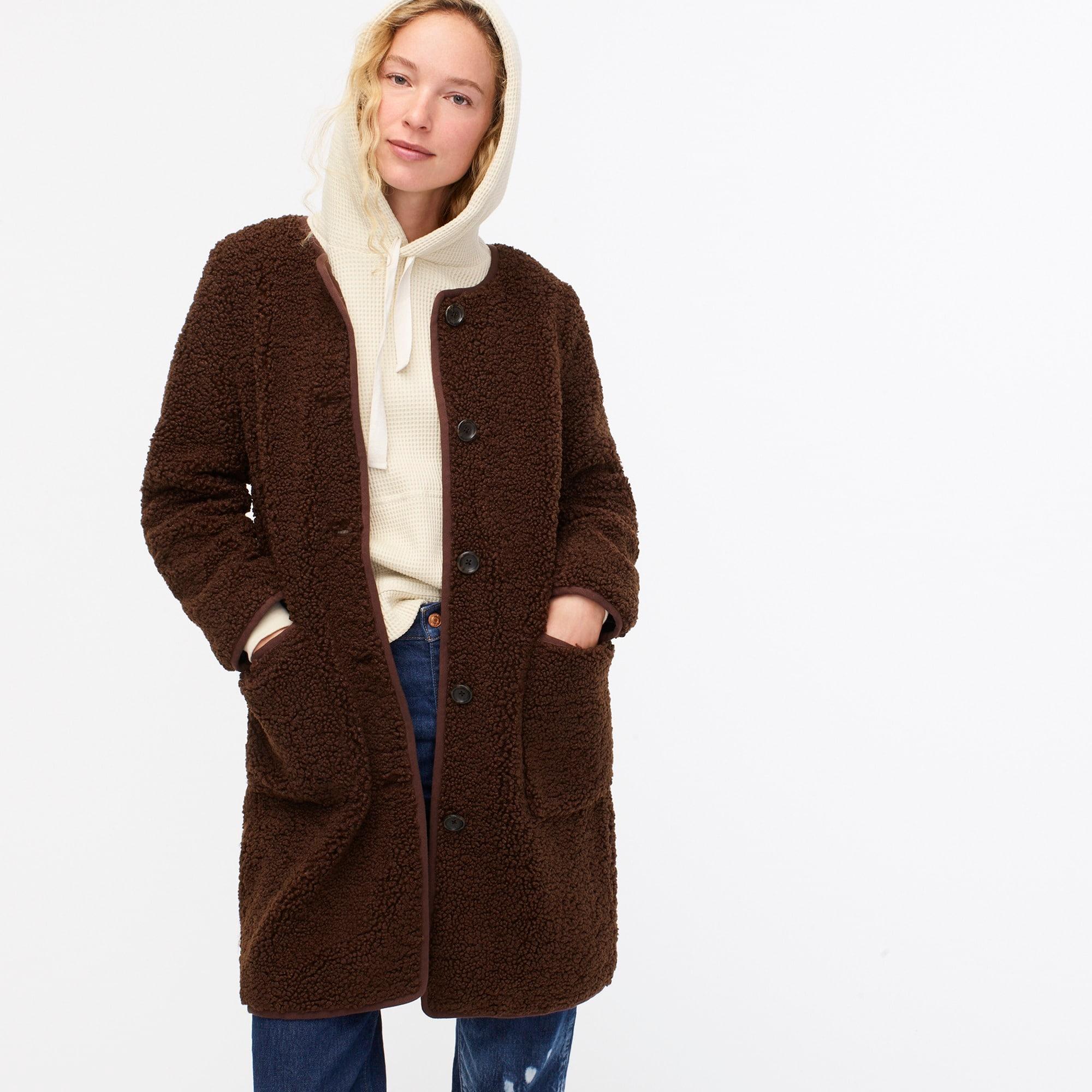 collarless teddy coat