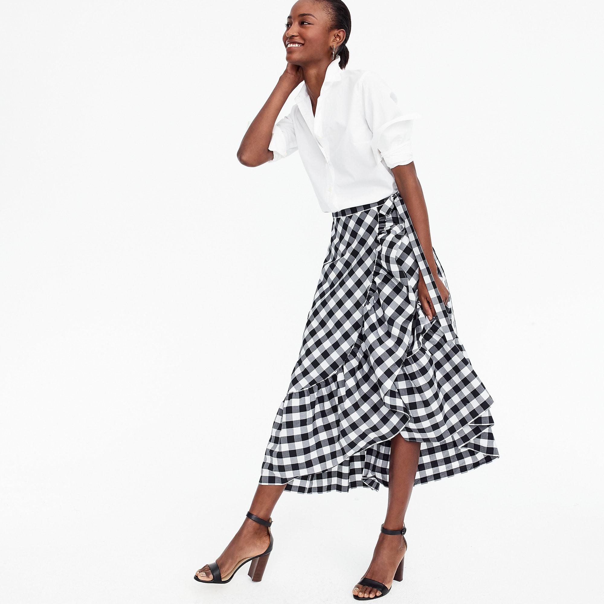 j crew gingham wrap skirt