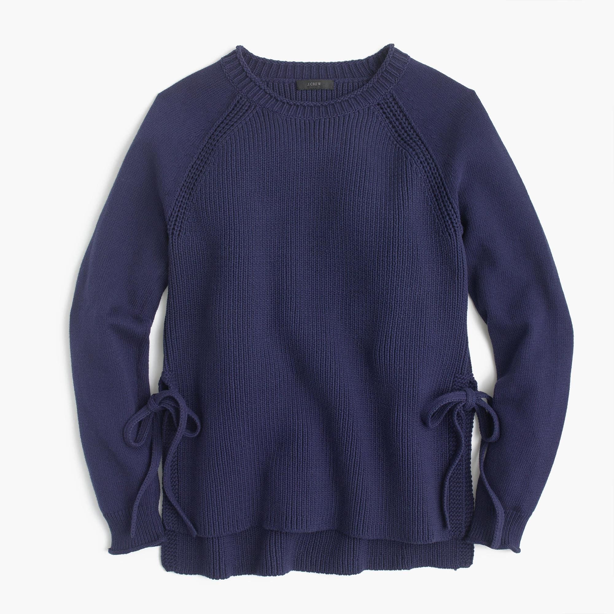 J.Crew Cotton Side-tie Crewneck Sweater in Blue - Lyst