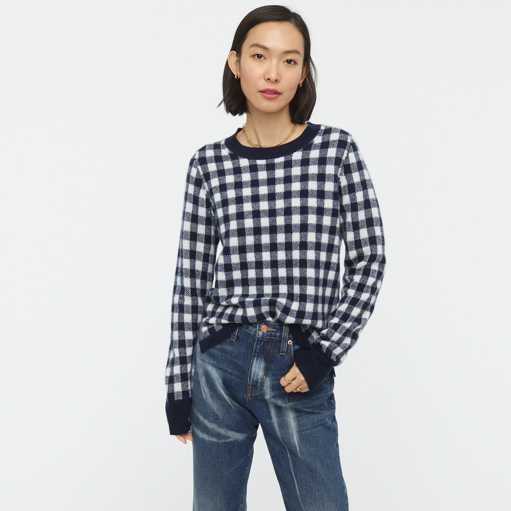 blue gingham sweater