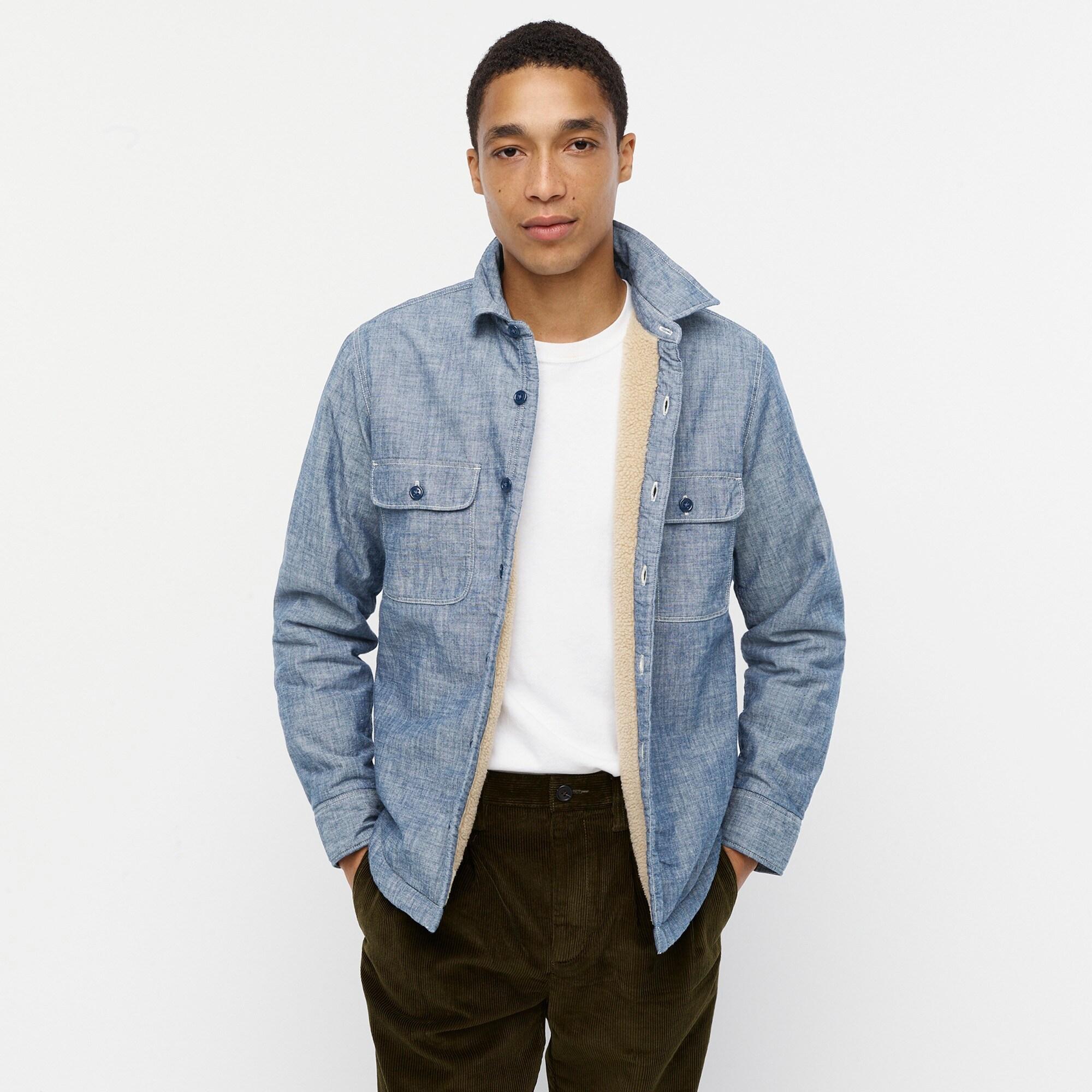 J.Crew Japanese Chambray Shirt-jacket With Sherpa Lining in Blue for Men |  Lyst
