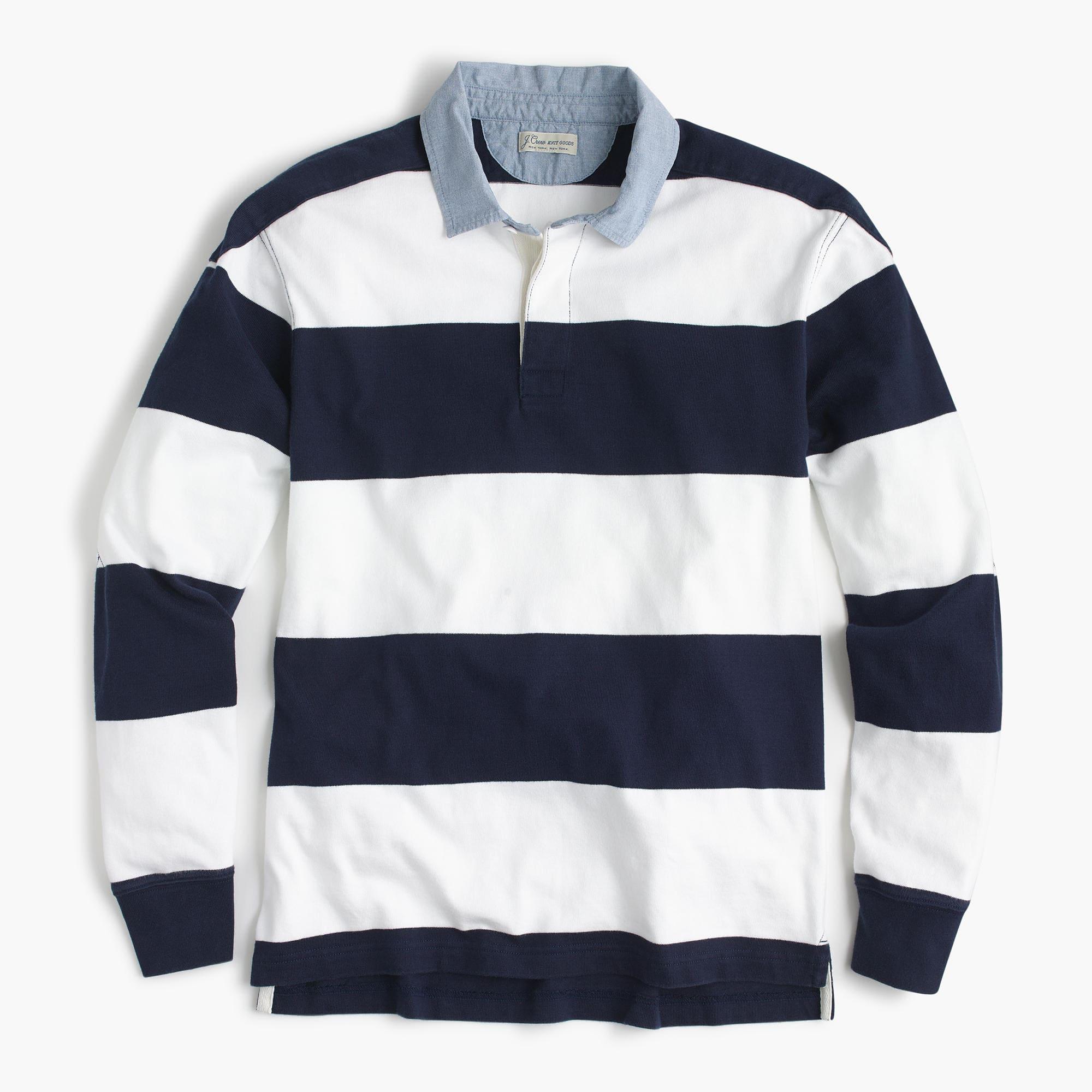 NEW MEN'S  S M L J CREW RUGBY LONGSLEEVE POLO SHIRT IN BLUE AND WHITE STRIPE 