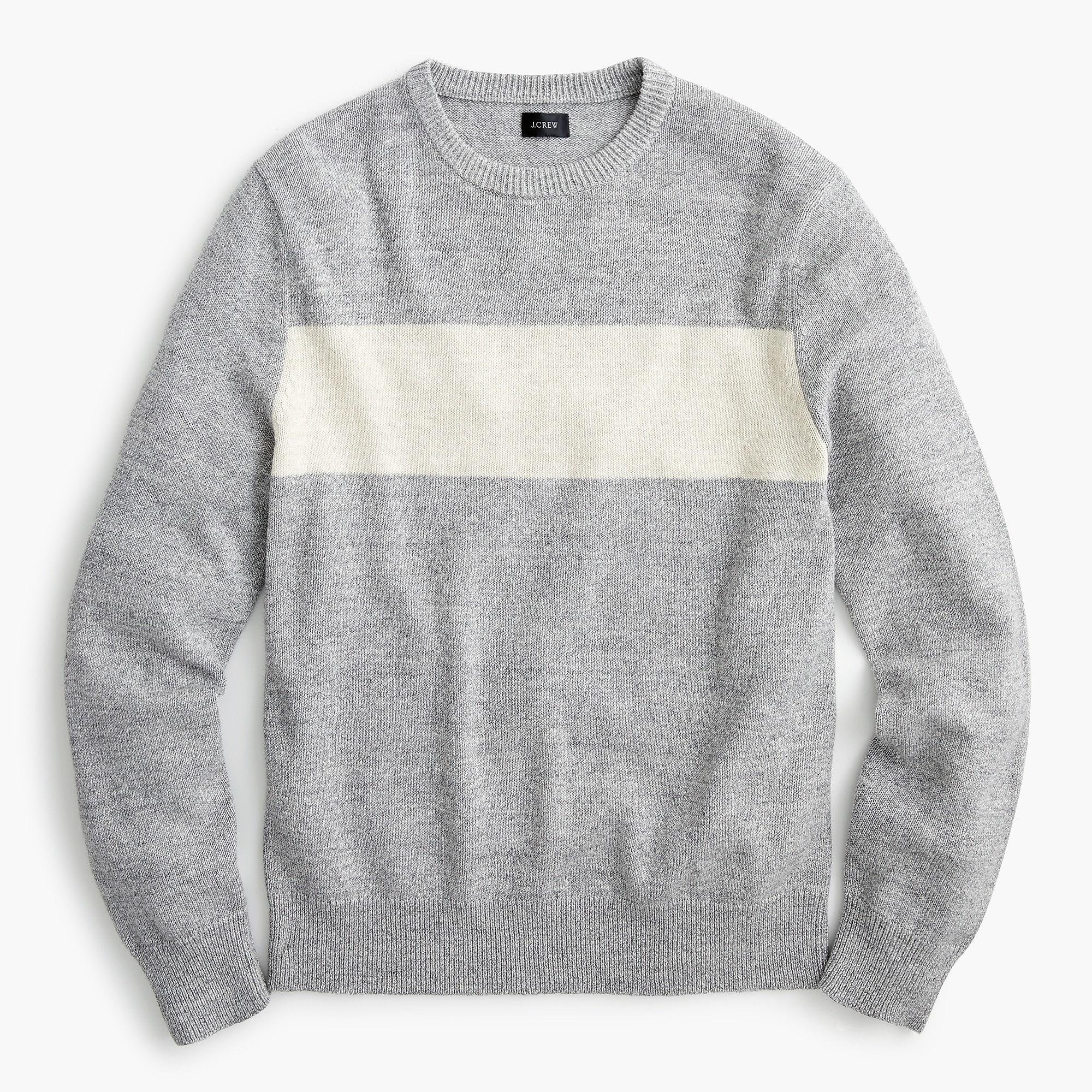 J.Crew Cotton-wool Chest Stripe Crewneck Sweater in Gray for Men - Lyst