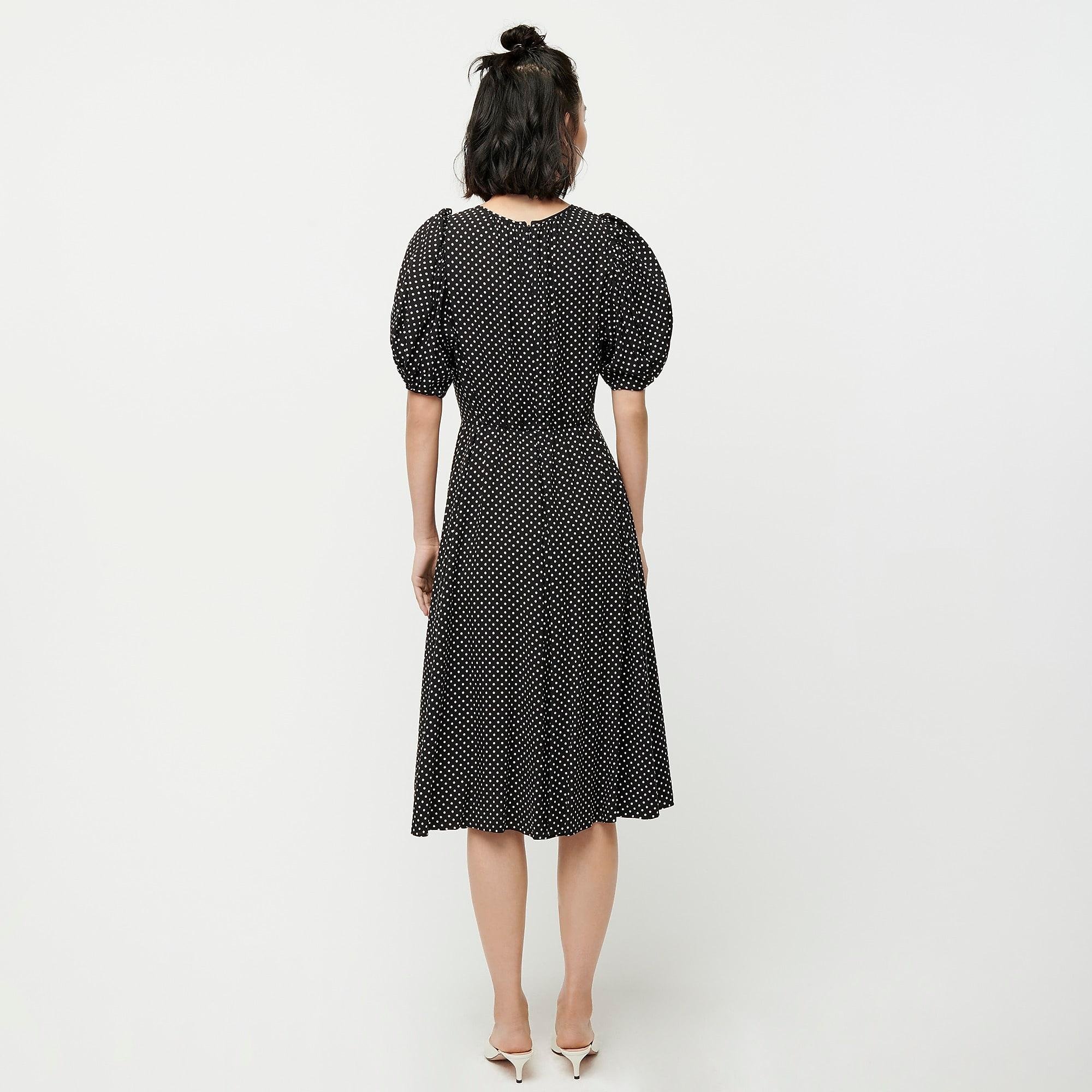 J.Crew Puff-sleeve A-line Dress In Dot Print in Black Natural (Black ...