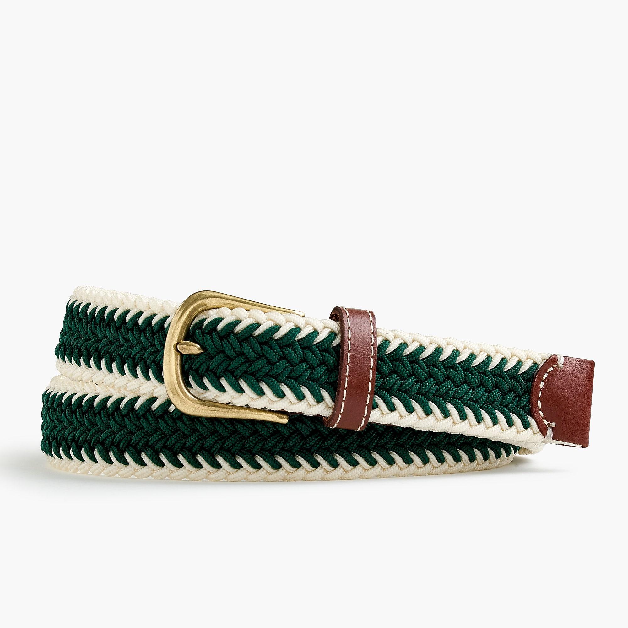 J.Crew Leather Elastic Woven Belt In Stripe in Green for Men Lyst