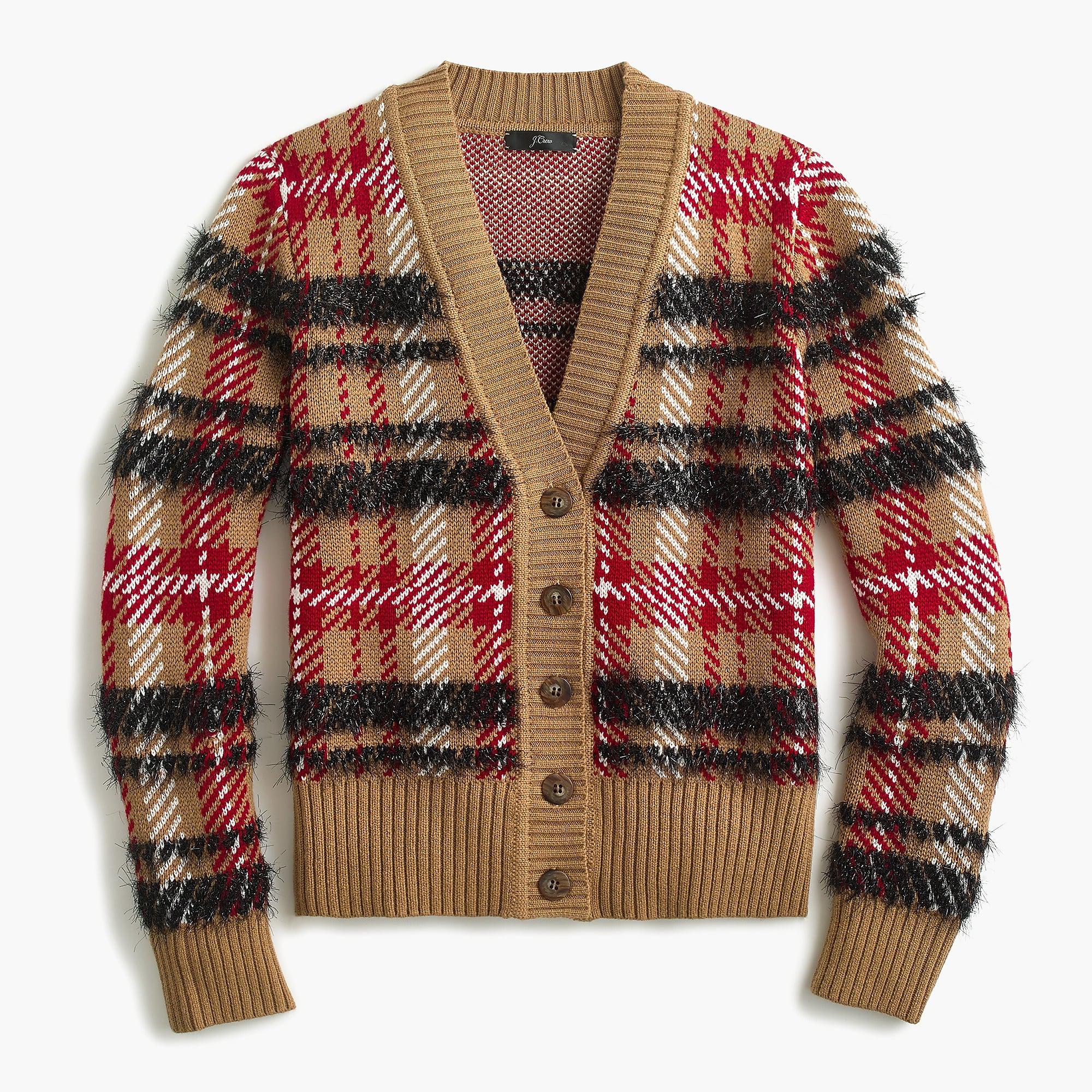 J.Crew Cotton Plaid Cropped Cardigan In Metallic Knit Lyst