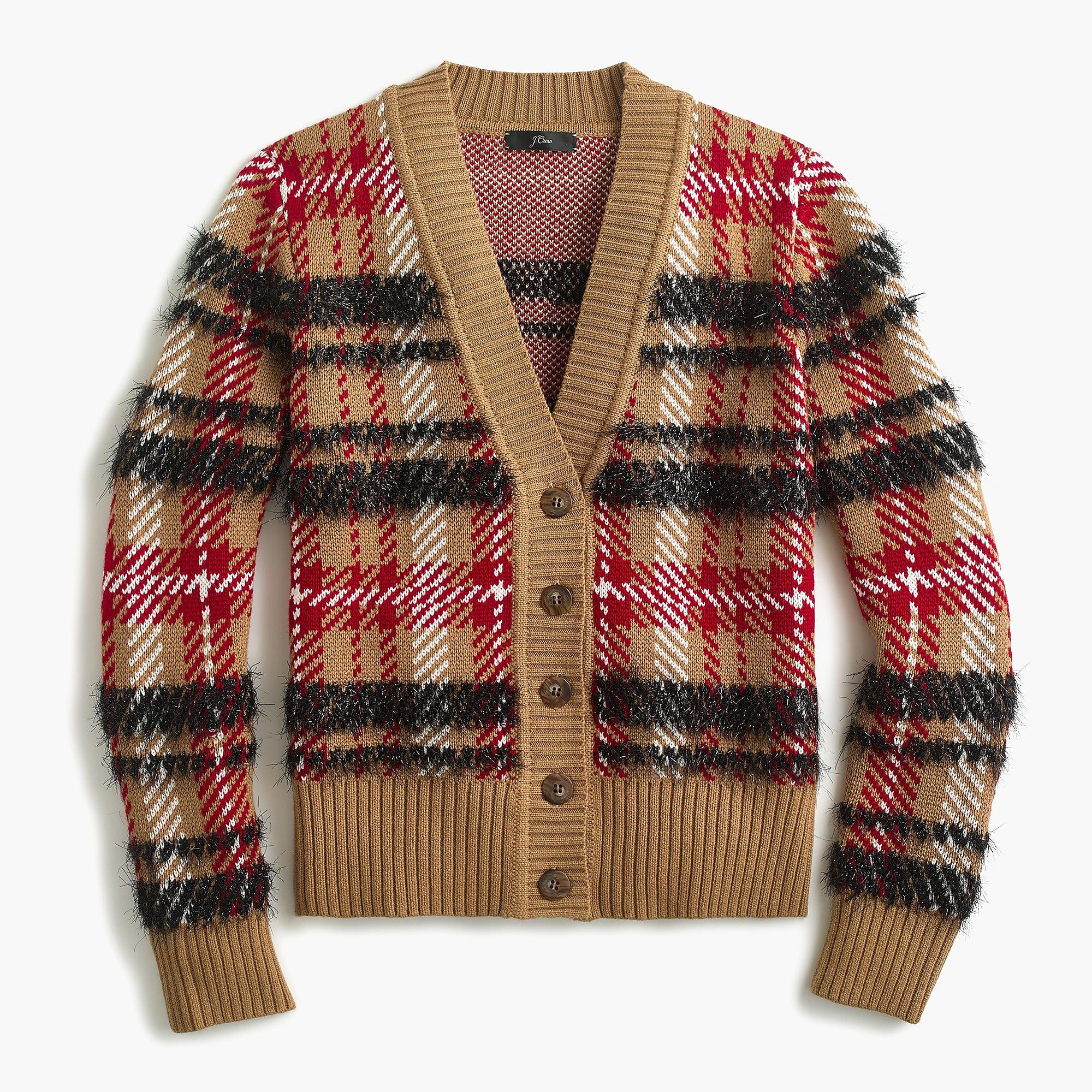 J.Crew Cotton Plaid Cropped Cardigan In Metallic Knit - Lyst