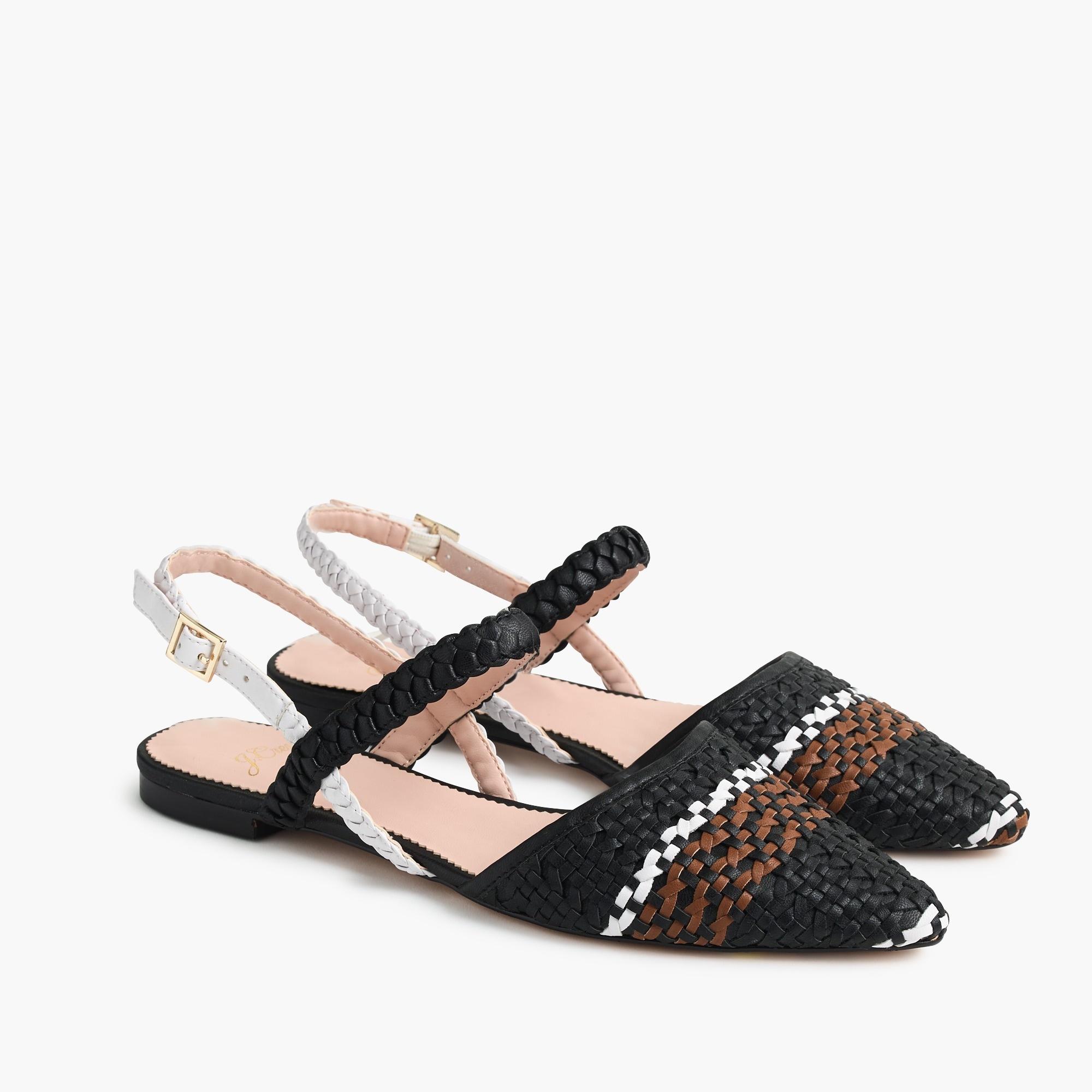 J.Crew Pointed-toe Woven Flats With Ankle Strap in Black - Lyst