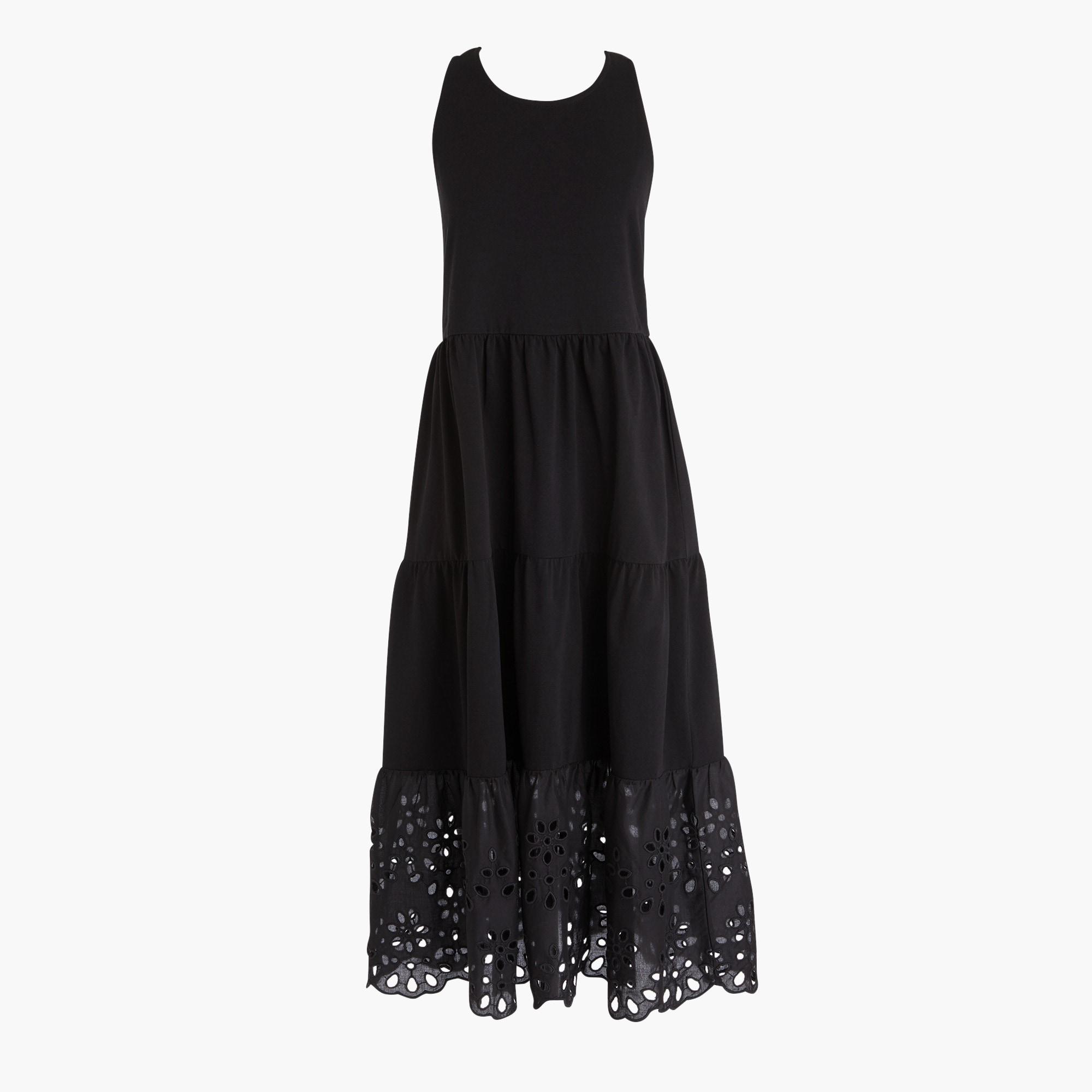 J.Crew Cotton Tiered Knit Maxi Dress With Eyelet Trim in Black - Save ...