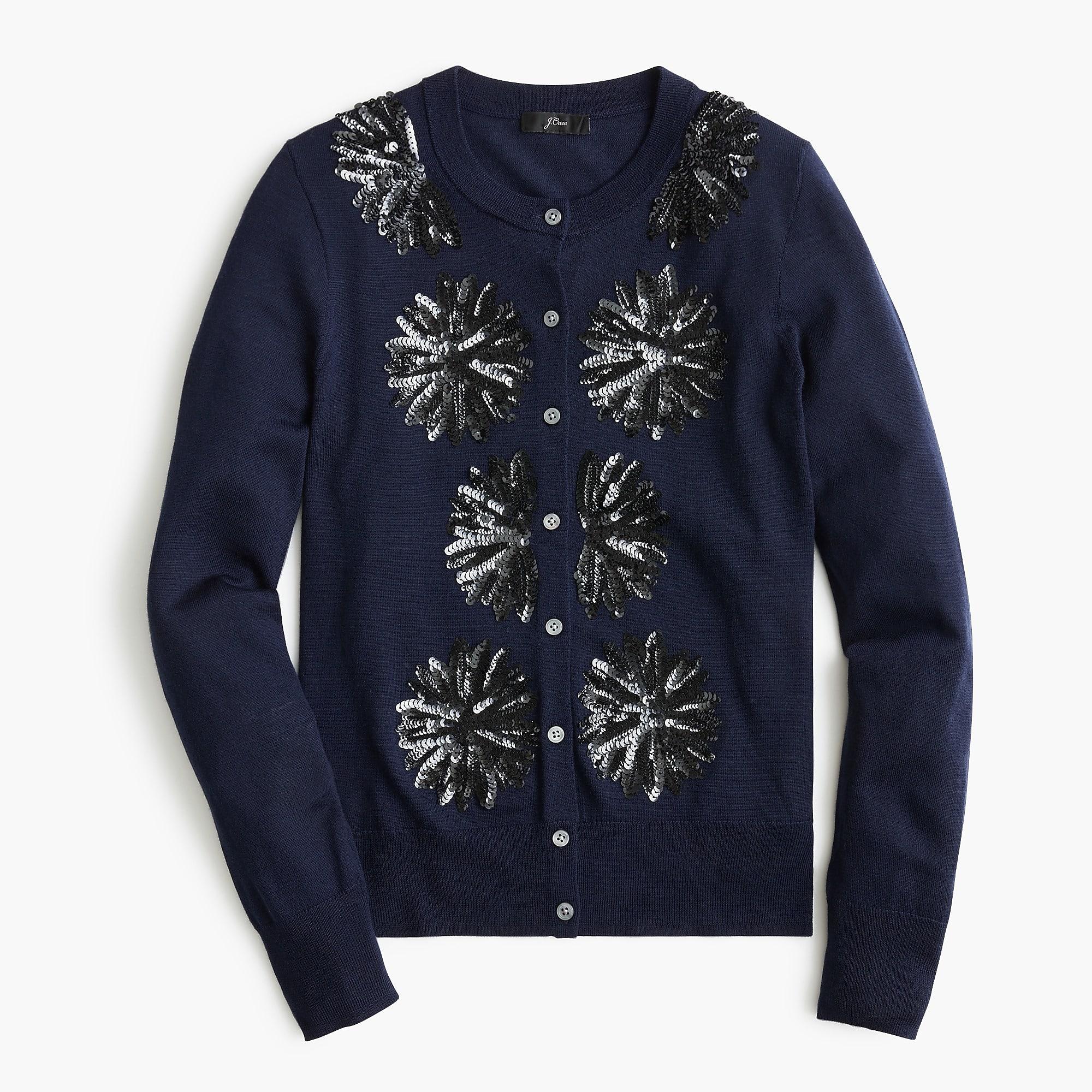 J.Crew Wool Sequin Flower Jackie Cardigan Sweater in Navy (Blue) Lyst