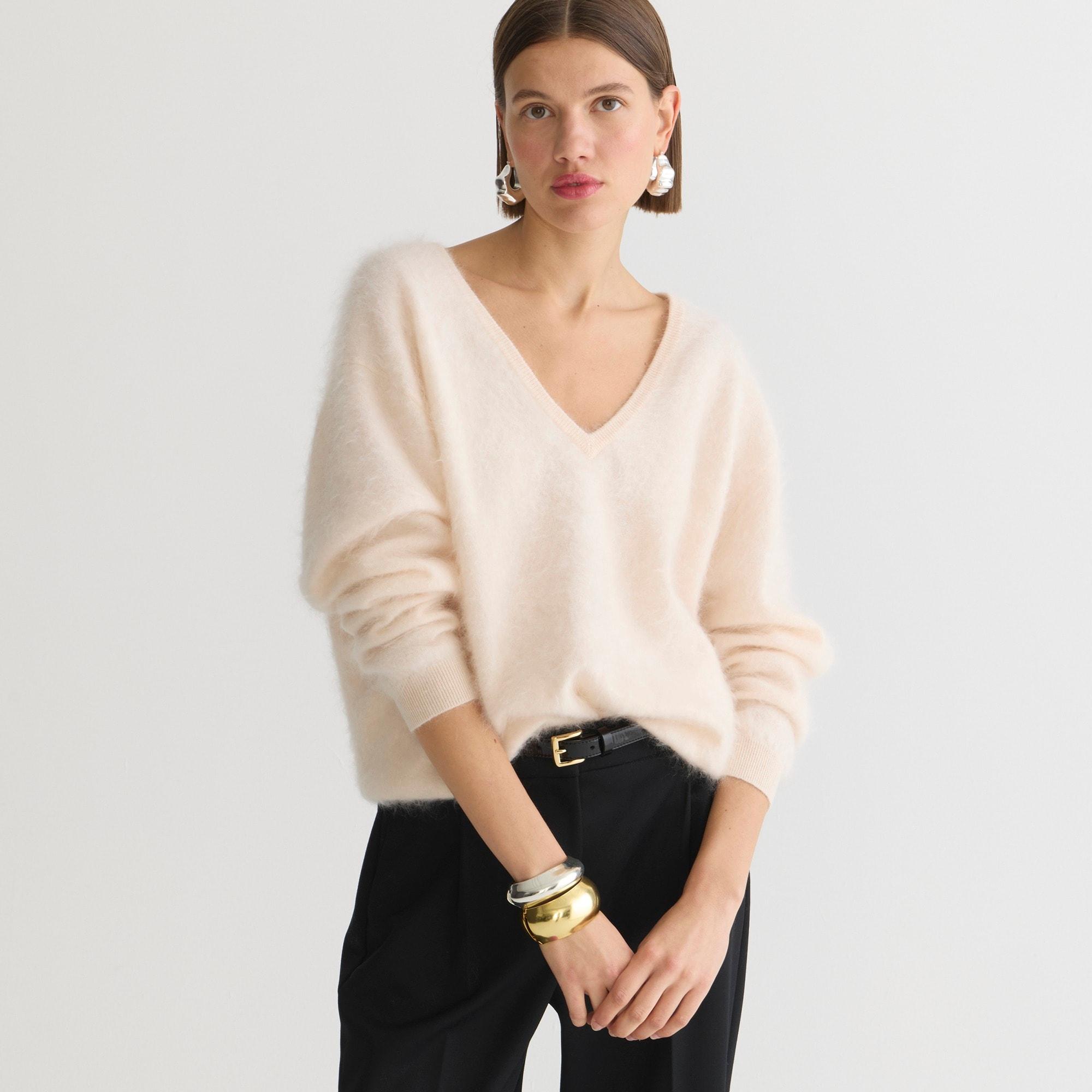 J.Crew Brushed Cashmere Relaxed V-neck Sweater in Natural | Lyst