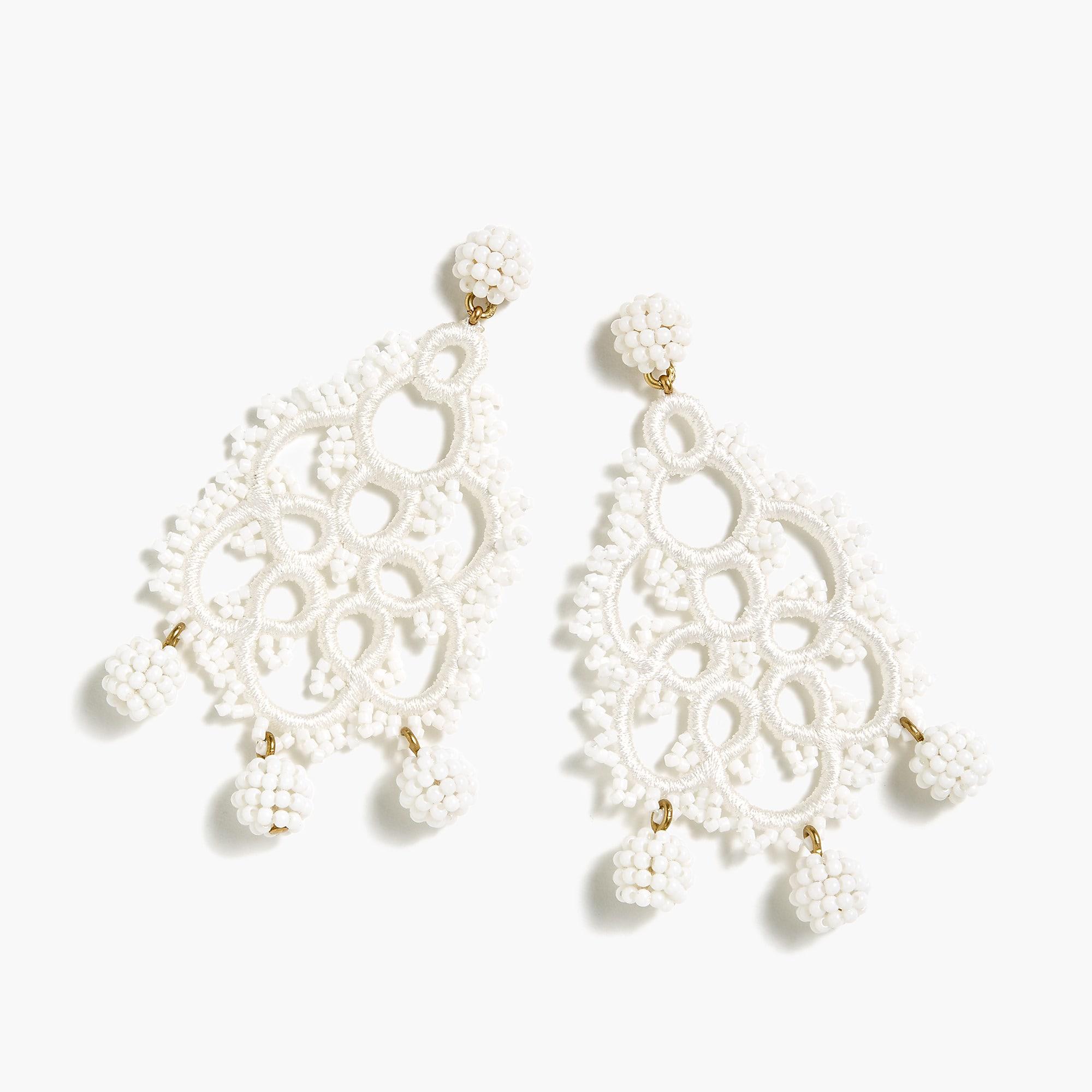 J.Crew Bead-and-embroidery Earrings in White | Lyst