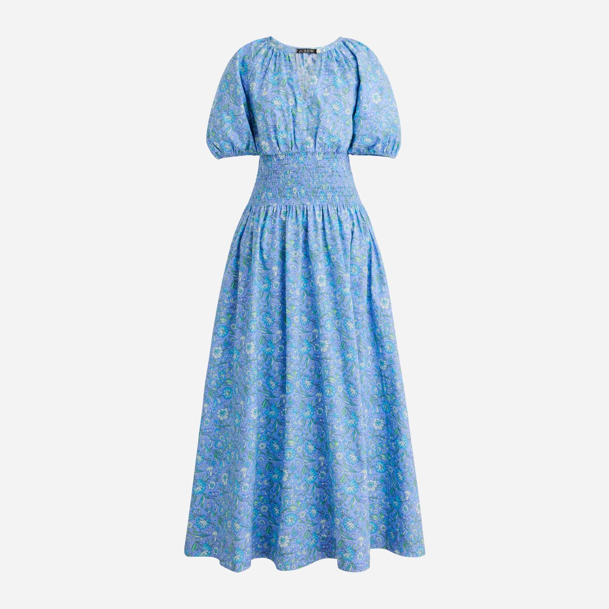 J.Crew Provence Smocked-waist Midi Dress In Marigold Blooms Cotton ...
