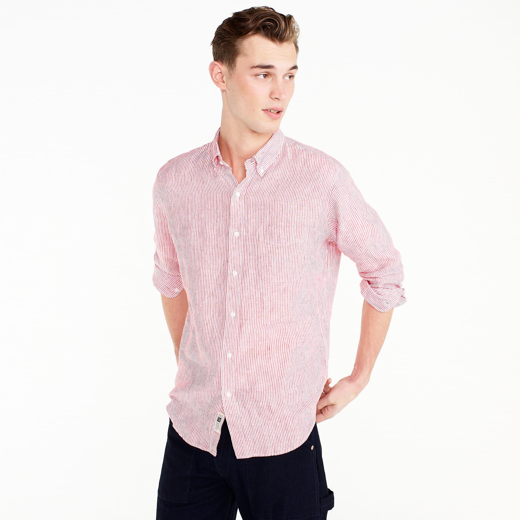 J.Crew Irish Linen Shirt In Red Stripe 