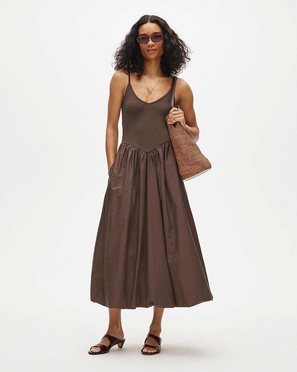 J.Crew Basque-Waist Mixy Dress in Brown