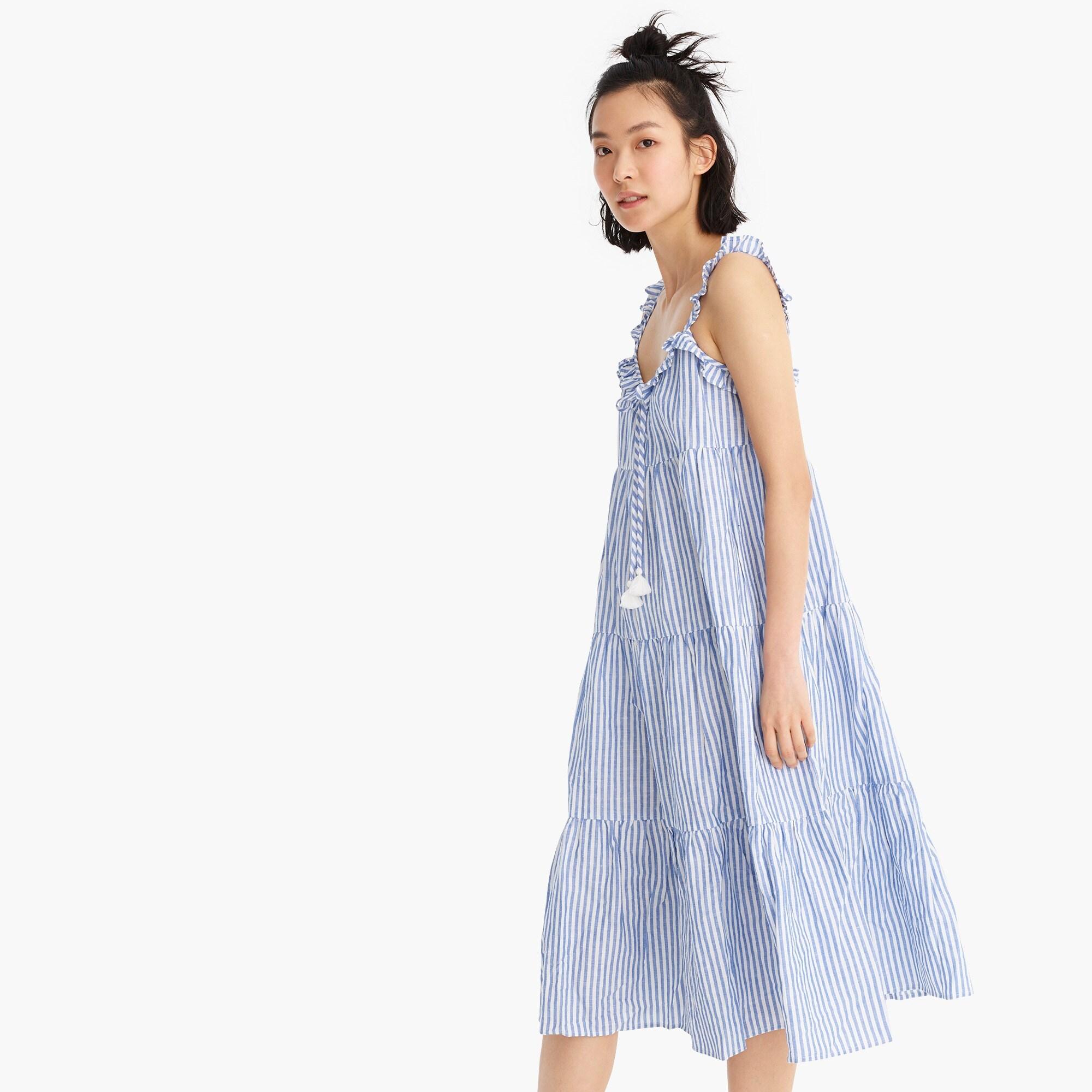 J.Crew Cotton-linen Tiered Maxi Dress in Blue | Lyst