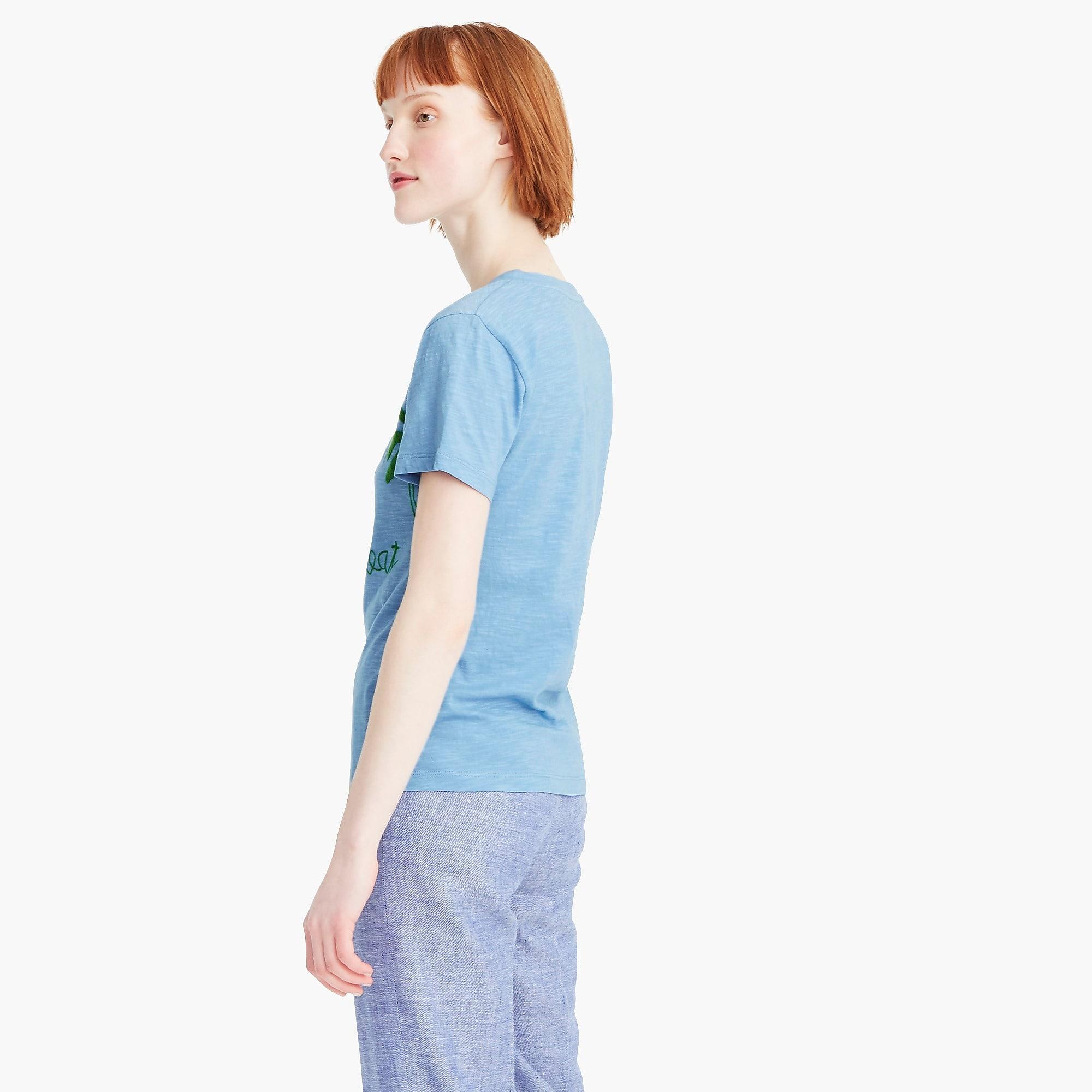 J Crew Cotton Banner Day X Miami Palms Crewneck T Shirt In Blue