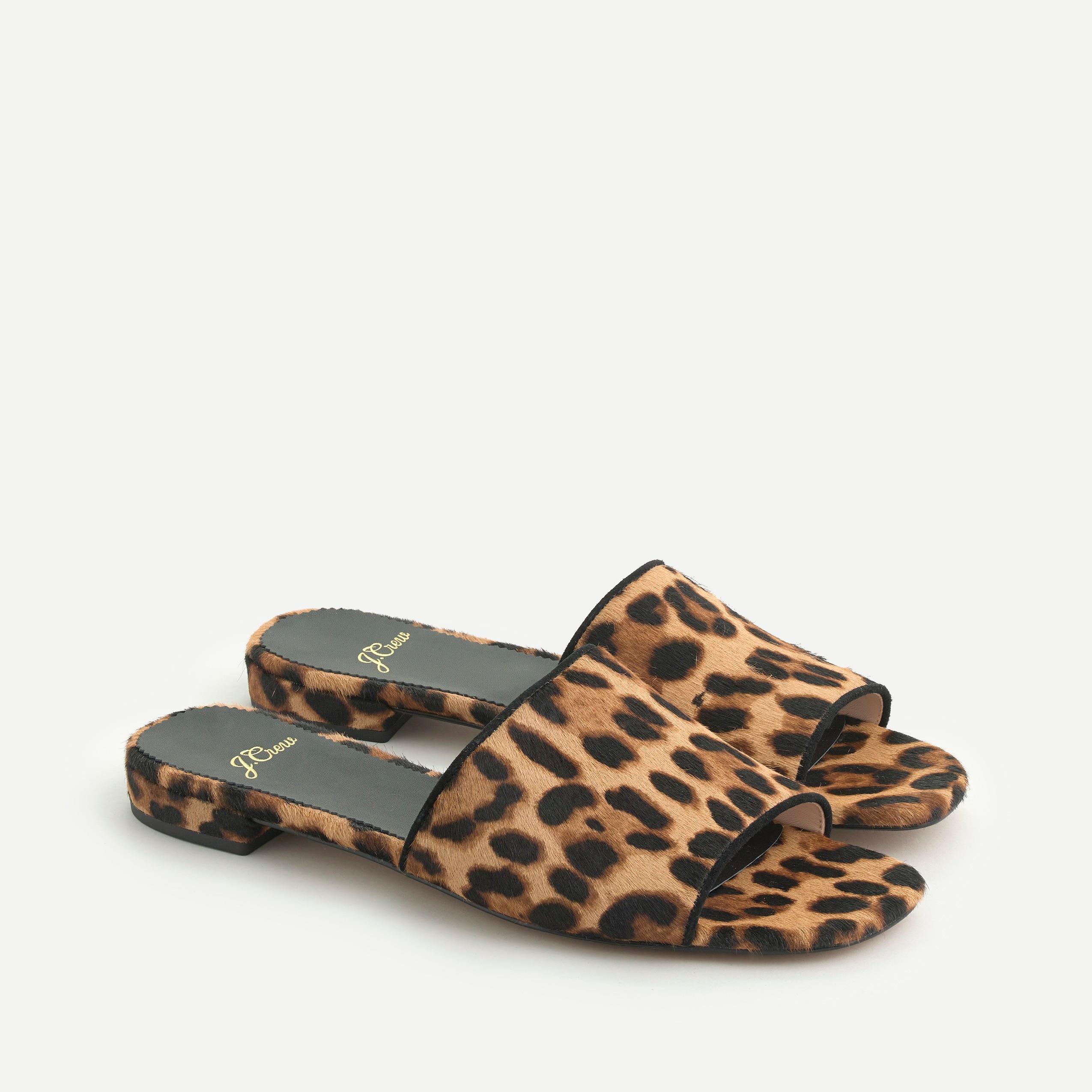 J.Crew Leather Cora Slide Sandals In Leopard Calf Hair in Brown Save 33 Lyst
