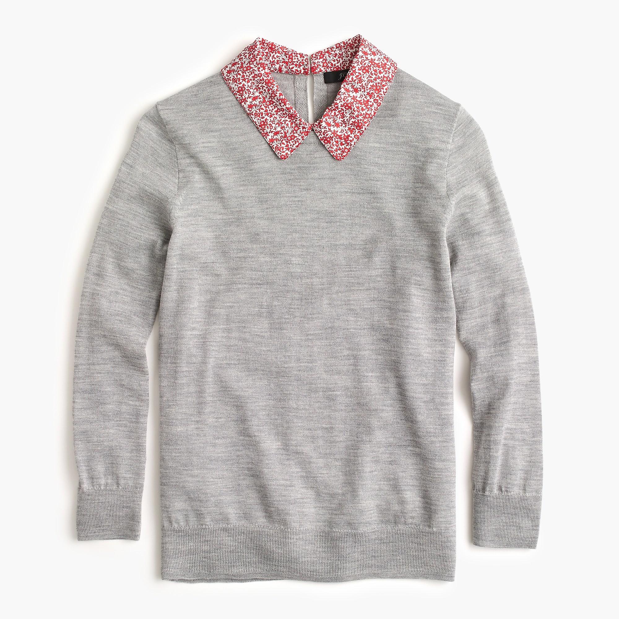 J Crew Wool Tippi Sweater With Liberty Print Collar In Gray Lyst
