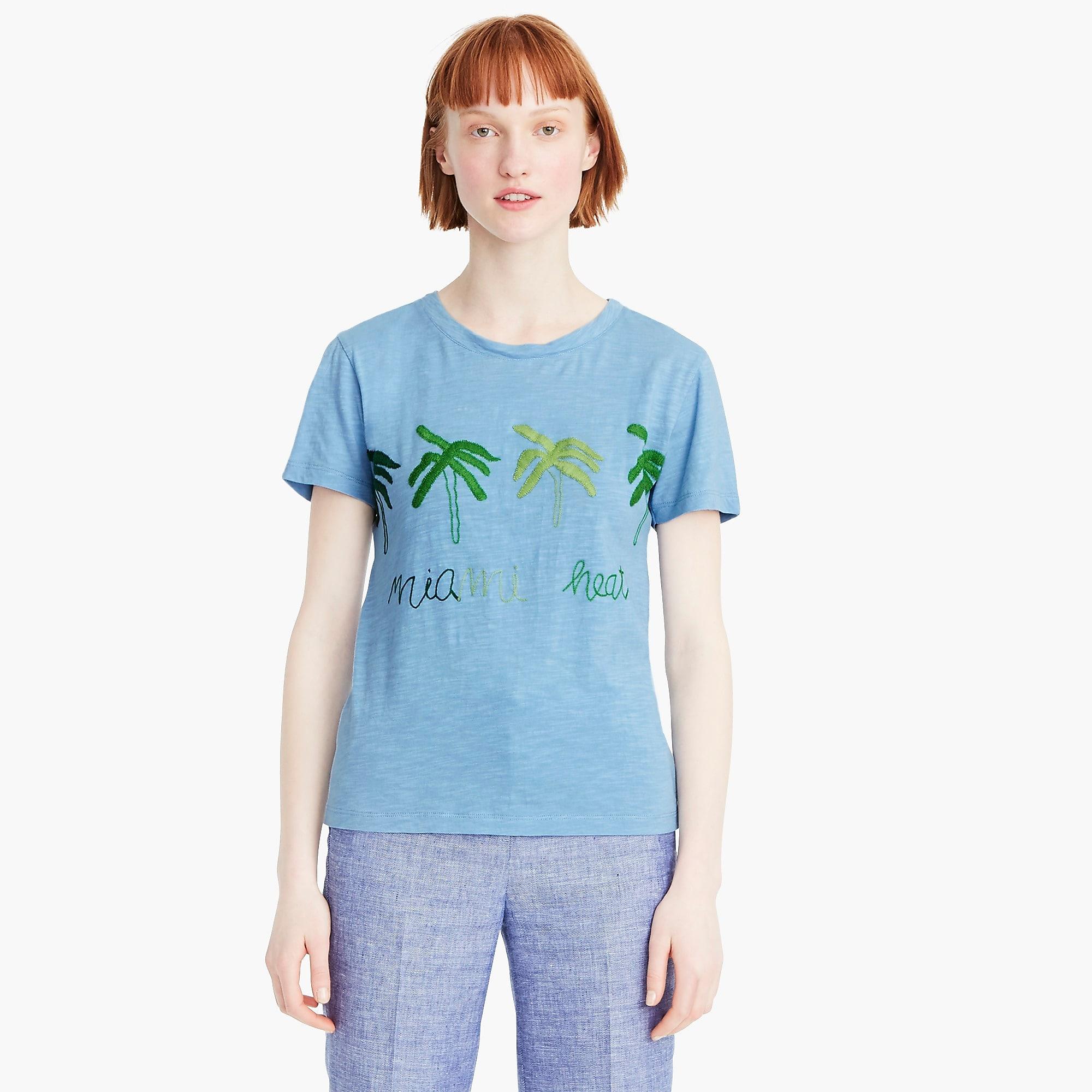 J Crew Cotton Banner Day X Miami Palms Crewneck T Shirt In Blue