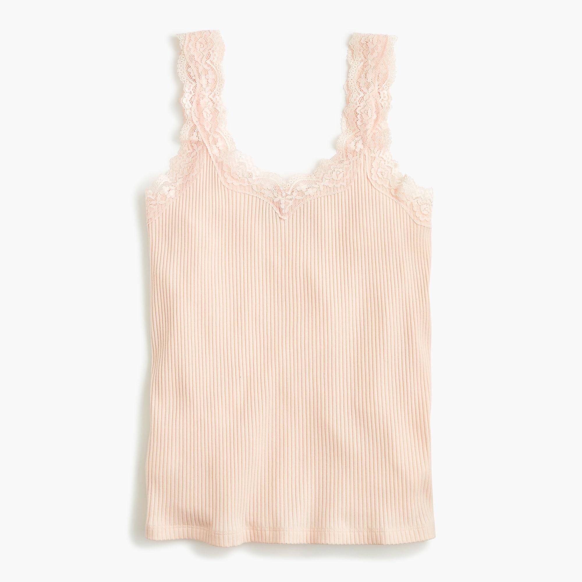 J.Crew Cotton Lace Trim Tank Top in Pink - Lyst