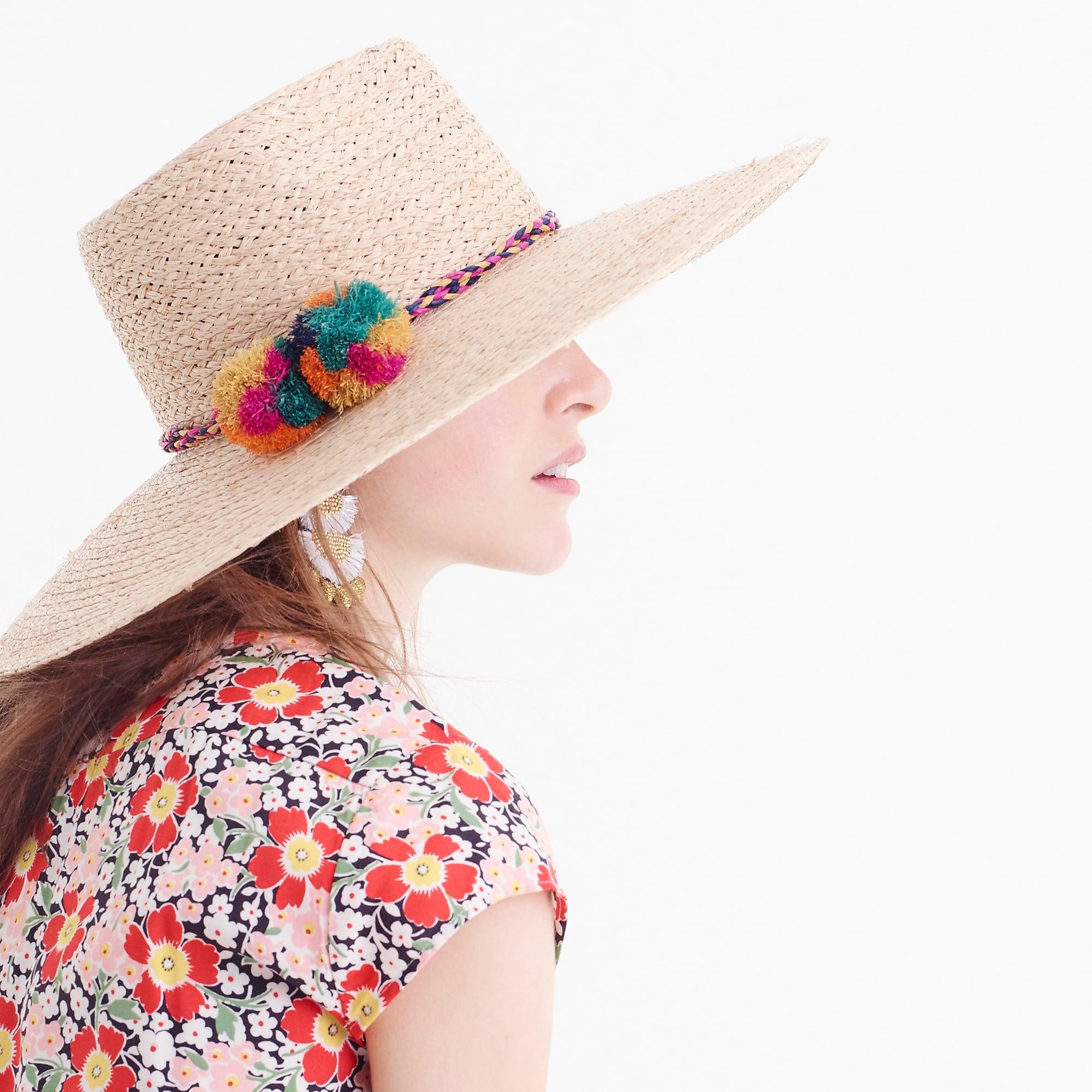 J.Crew Straw Sun Hat With Pom-poms in 