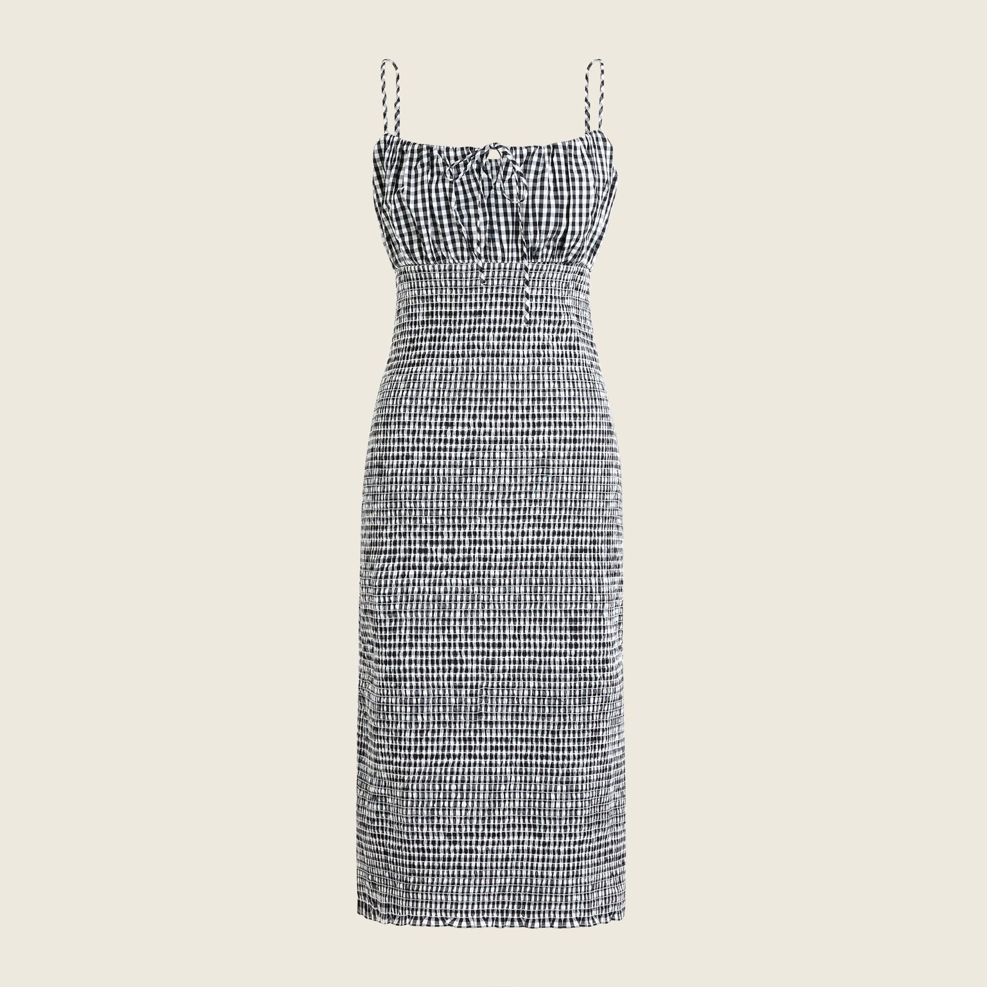 J.Crew Smocked Tie-front Dress In Gingham in Black | Lyst