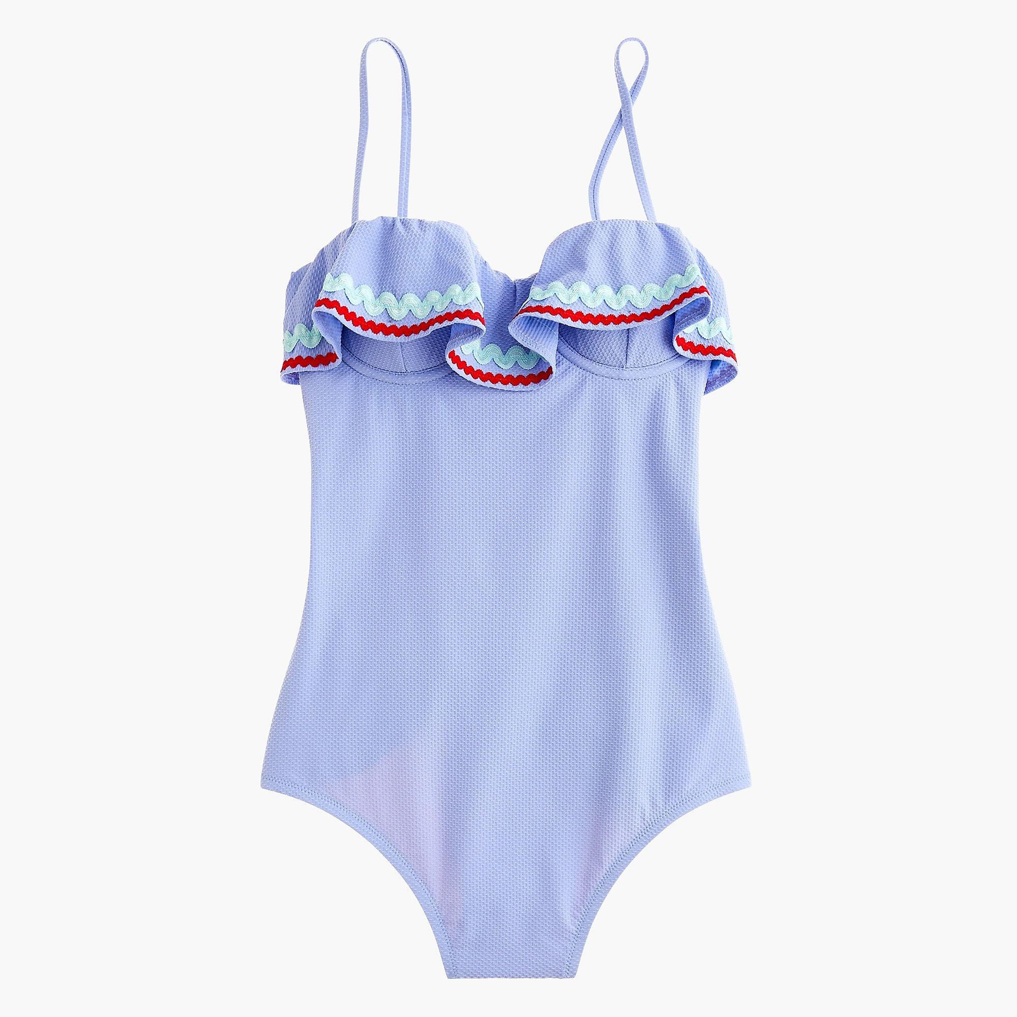 J.Crew Synthetic Ruffle Underwire Onepiece Swimsuit In Piqué Nylon