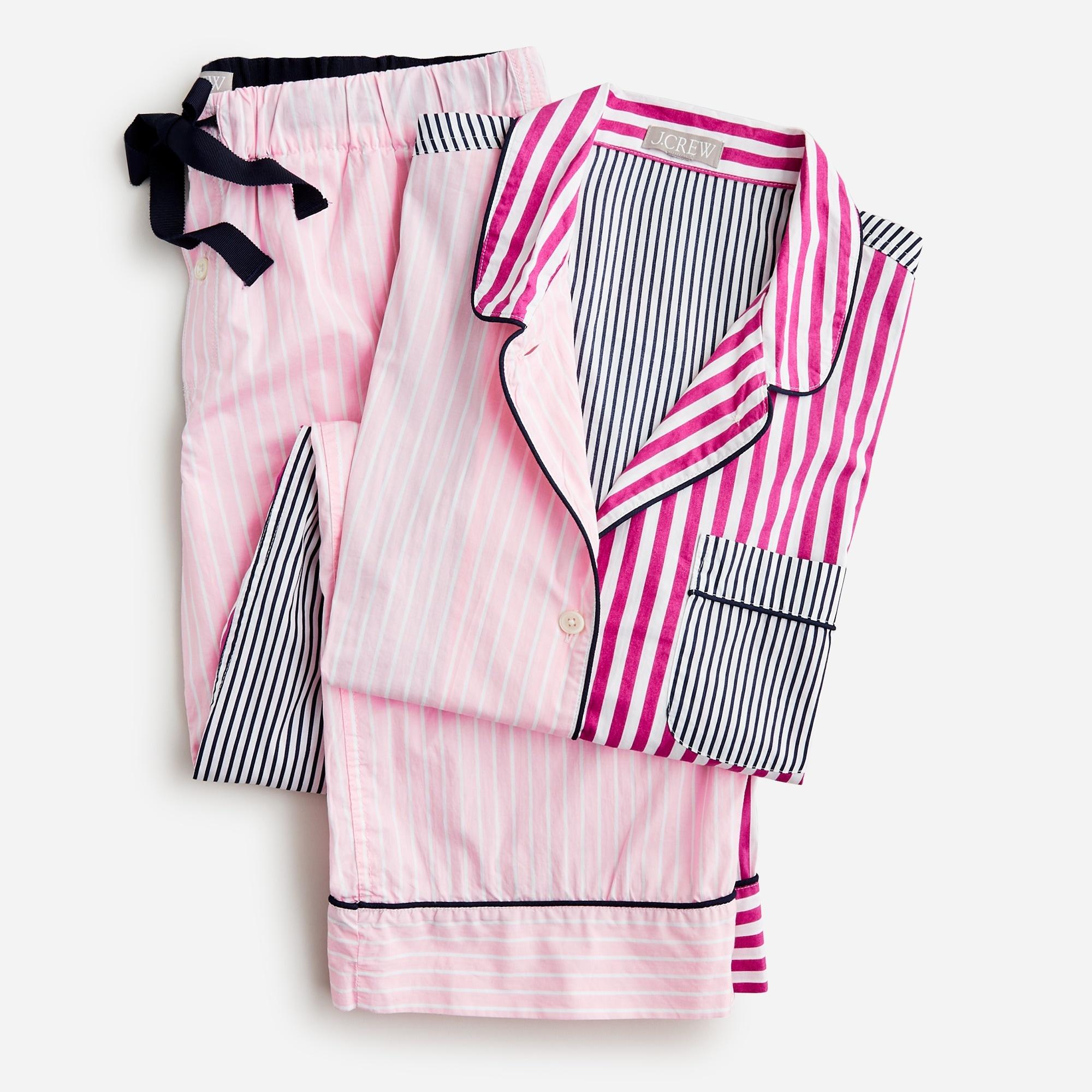 J.Crew Long-sleeve Cotton Poplin Pajama Set In Cocktail Stripe in Pink