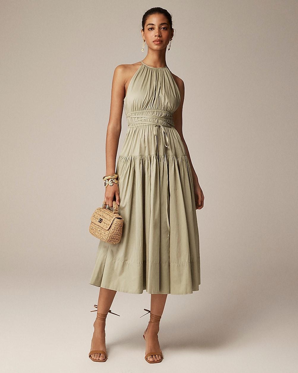 J.Crew Tie Waist Halter Dress in Green Lyst
