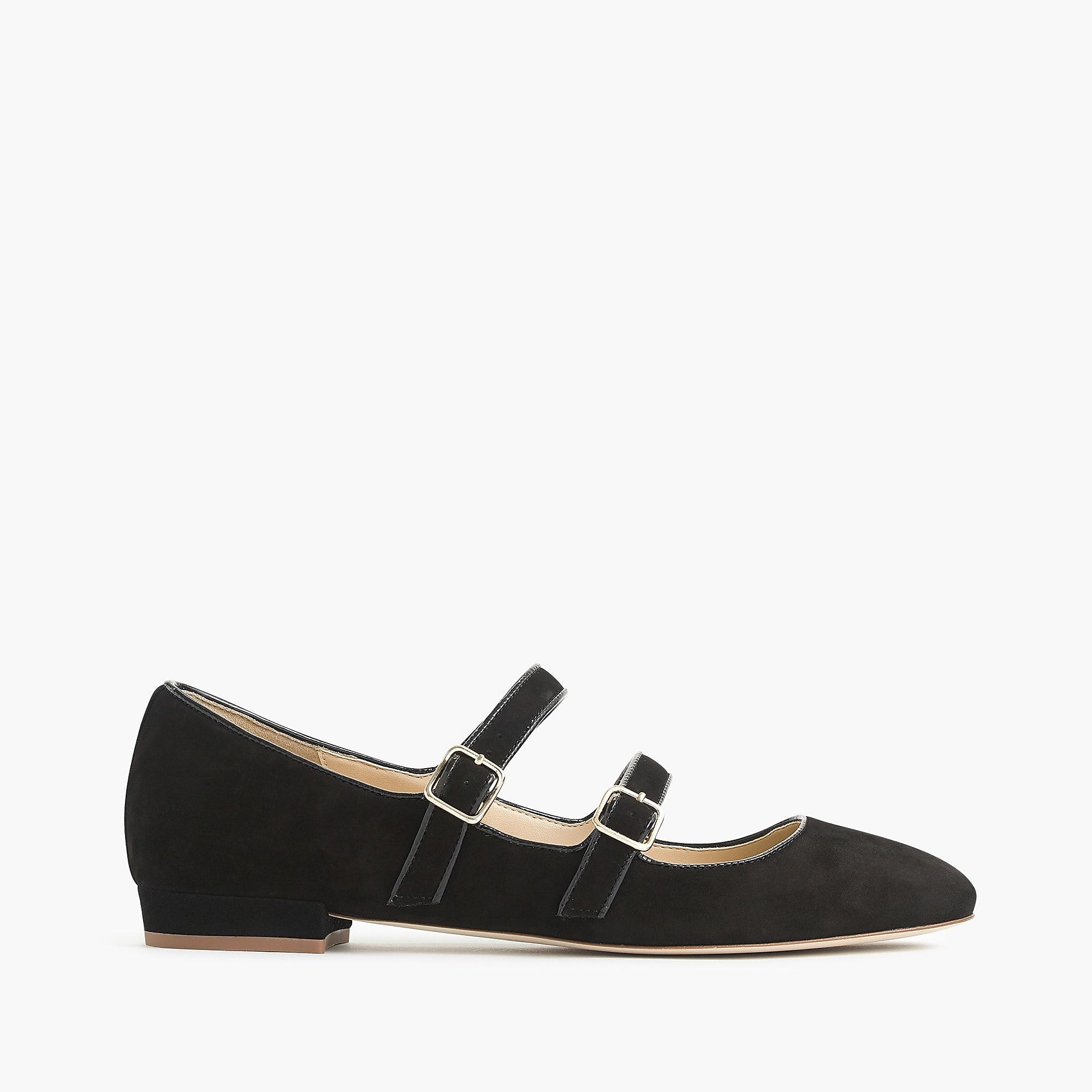 J. Crew, Shoes, J Crew New Suede Multistrap Mary Jane Flat Black