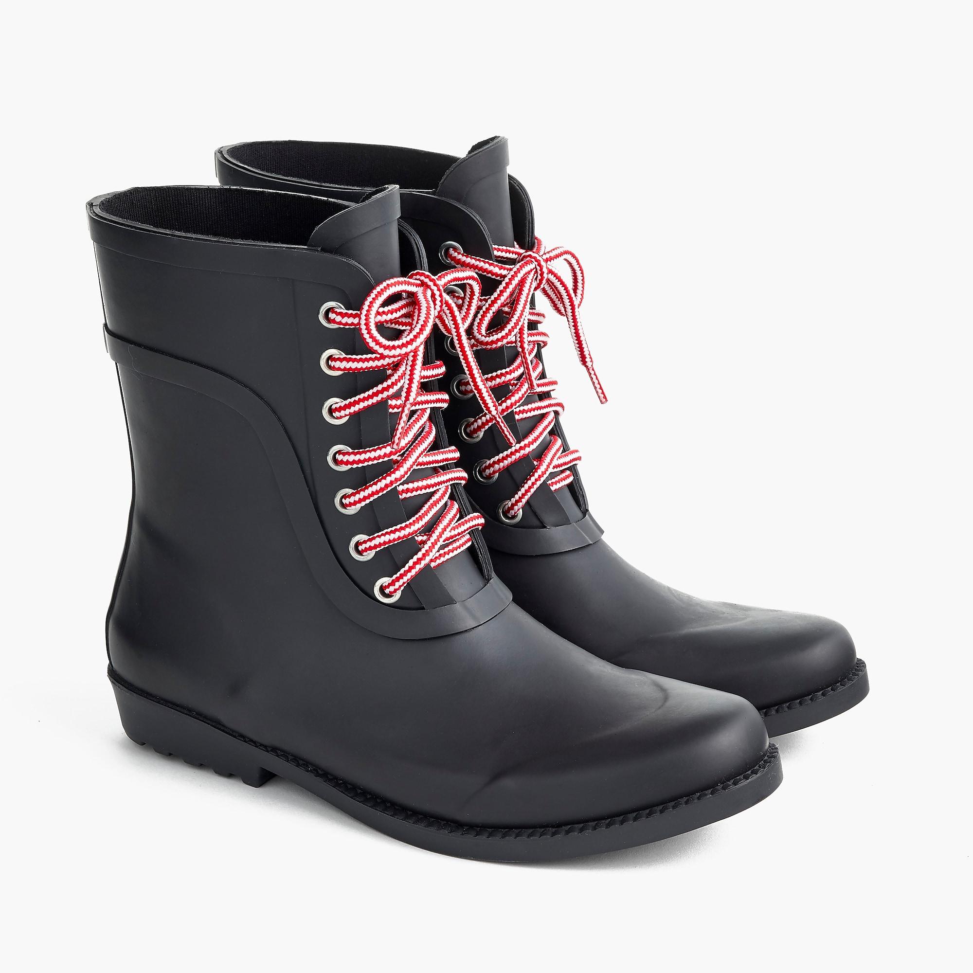 black lace up rain boots