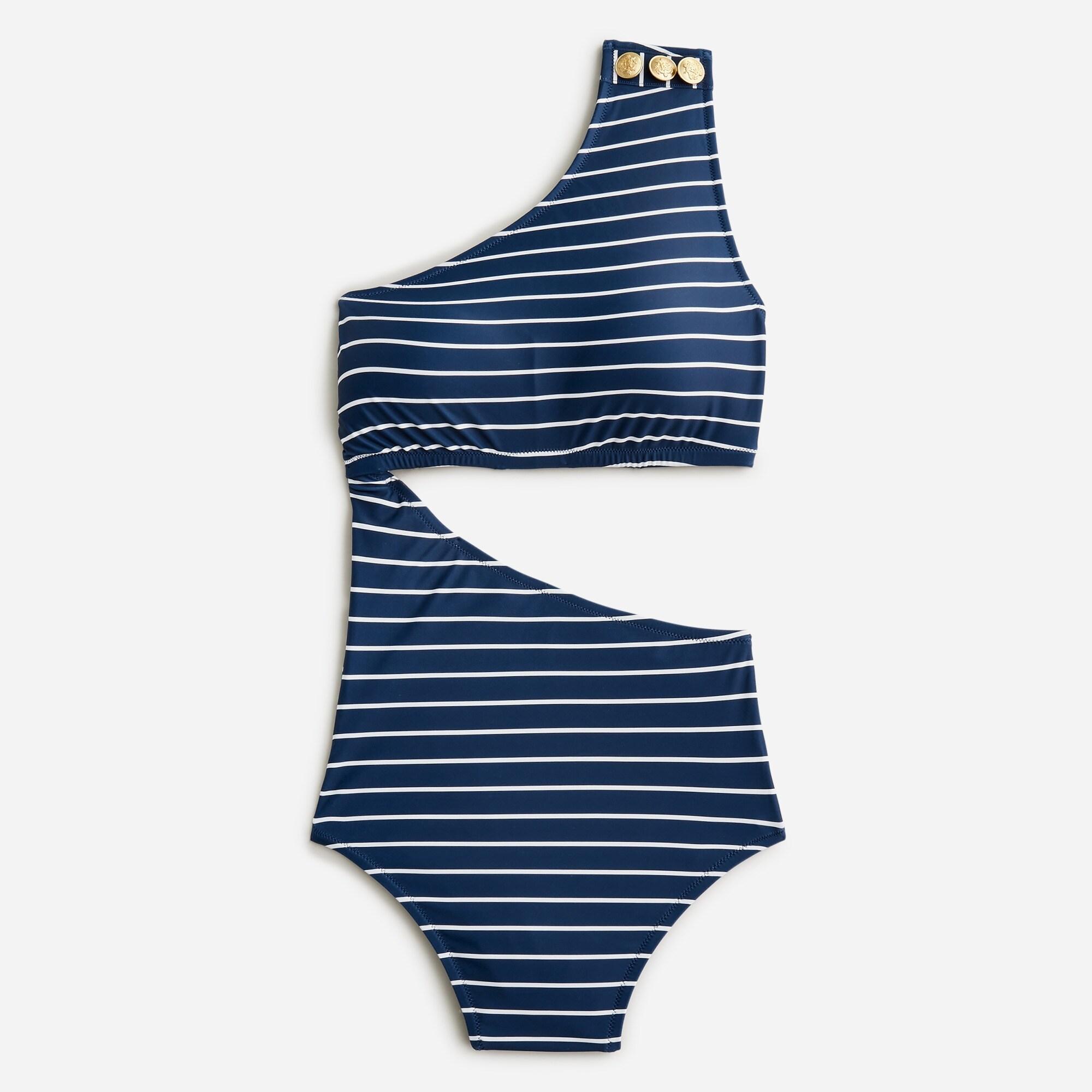 J.Crew Cutout One-piece Full-coverage Swimsuit With Buttons In Navy ...