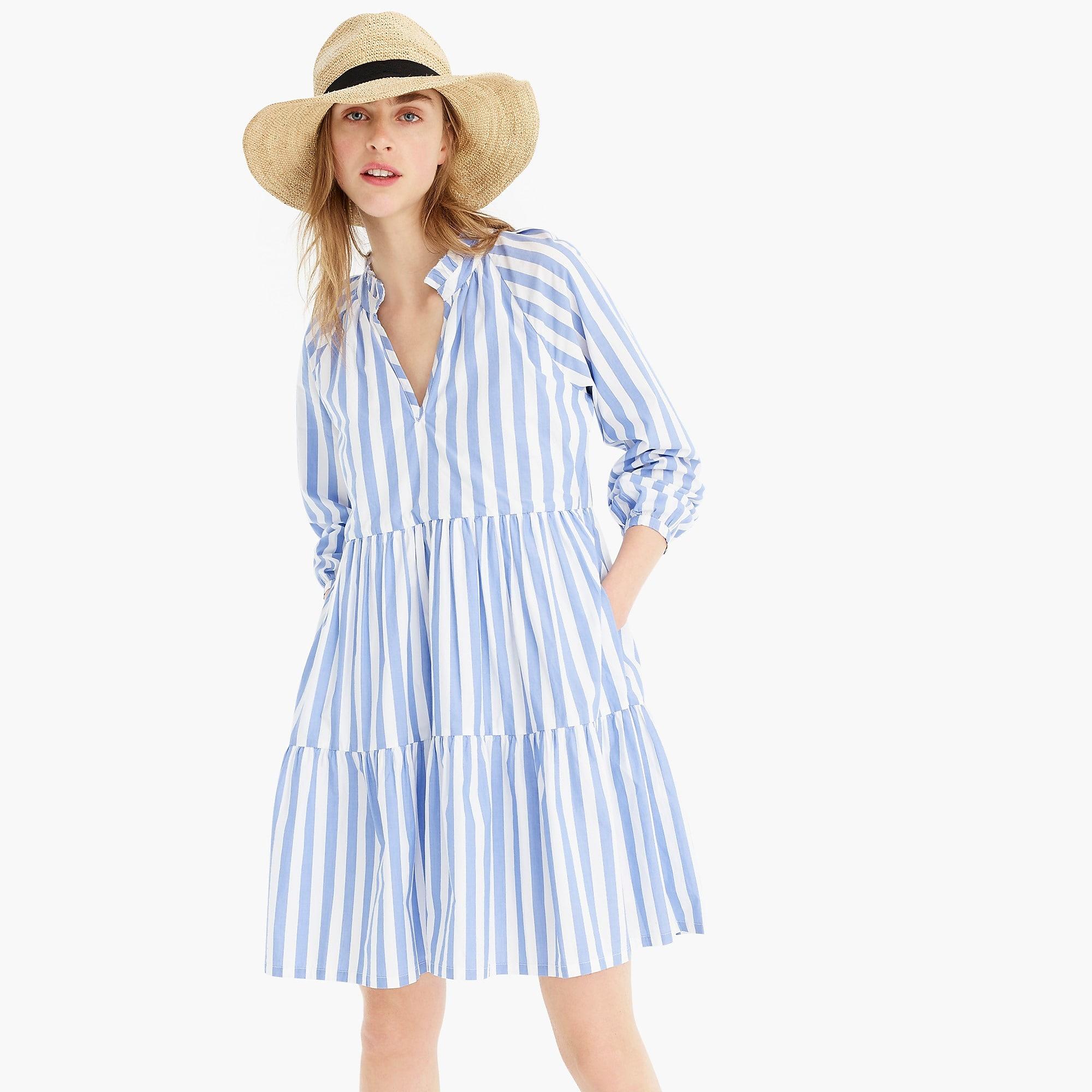 J.Crew Tiered Popover Dress In Striped Cotton Poplin in Blue White (Blue) - Save 51% - Lyst