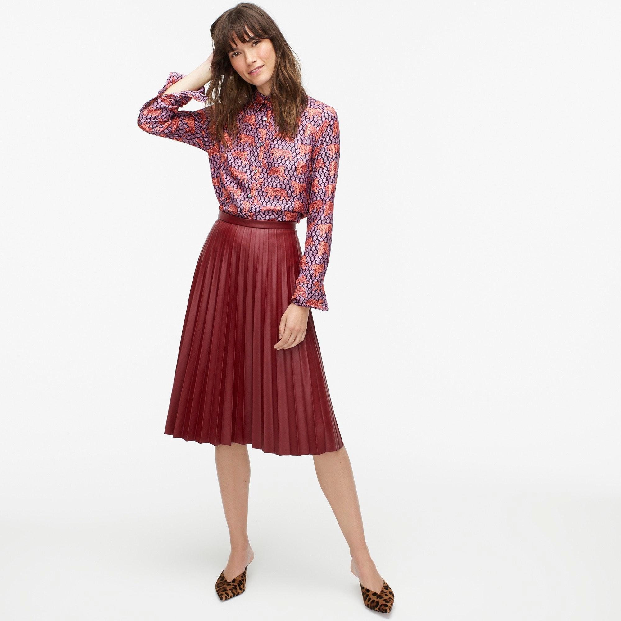 faux leather pleated skirt midi