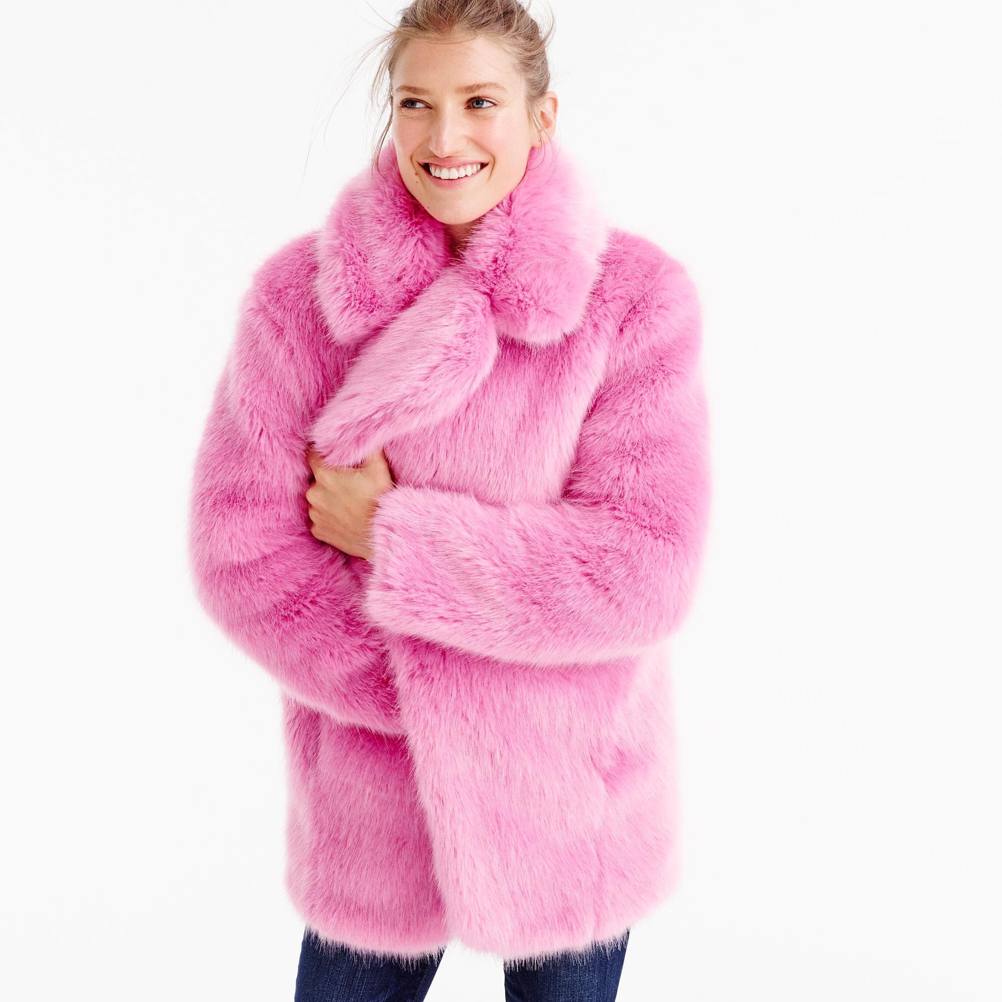 Details about   J.Crew Womens Faux Fur Winter Coat Blush SZ M