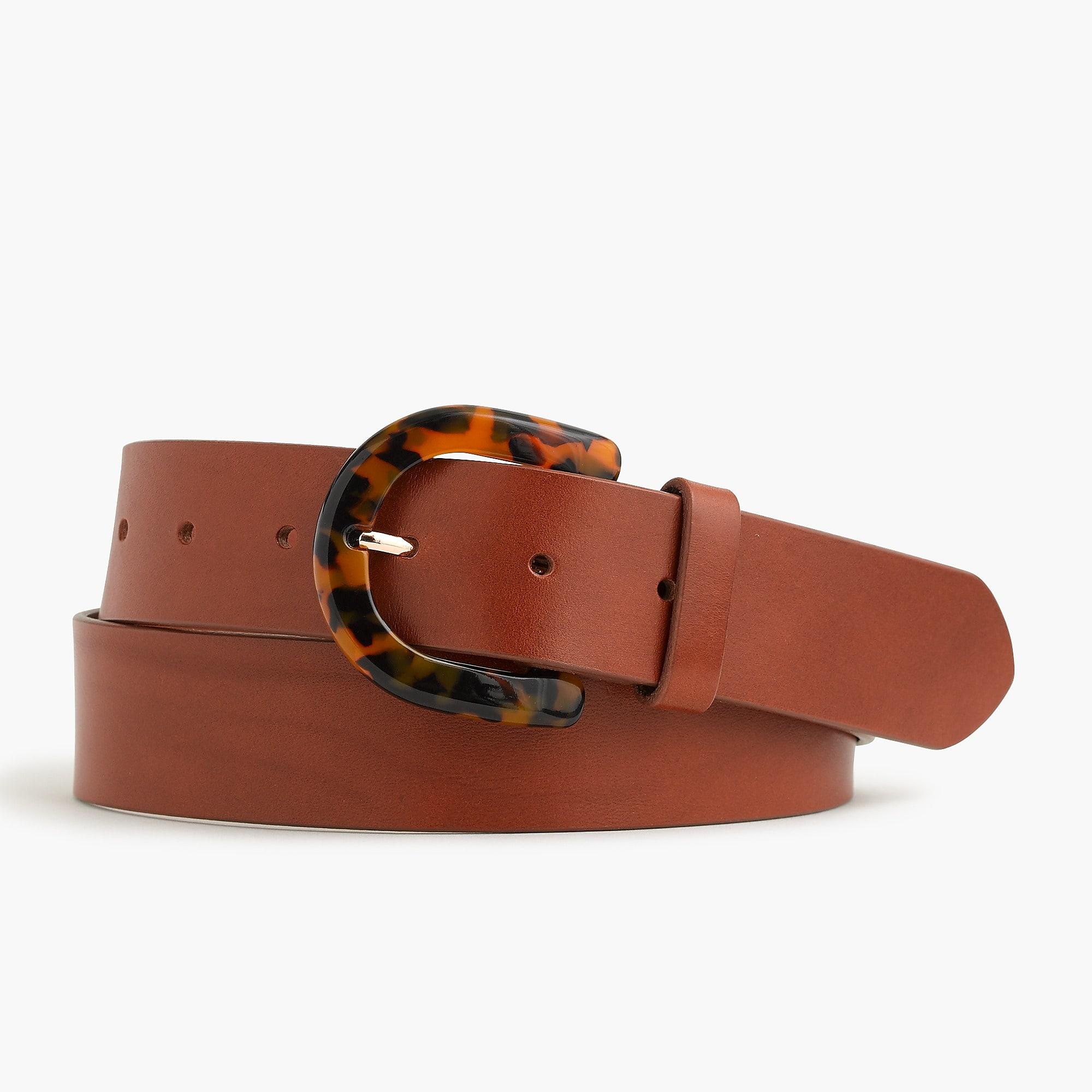 J.Crew Leather Belt With Tortoise Buckle in Brown Lyst