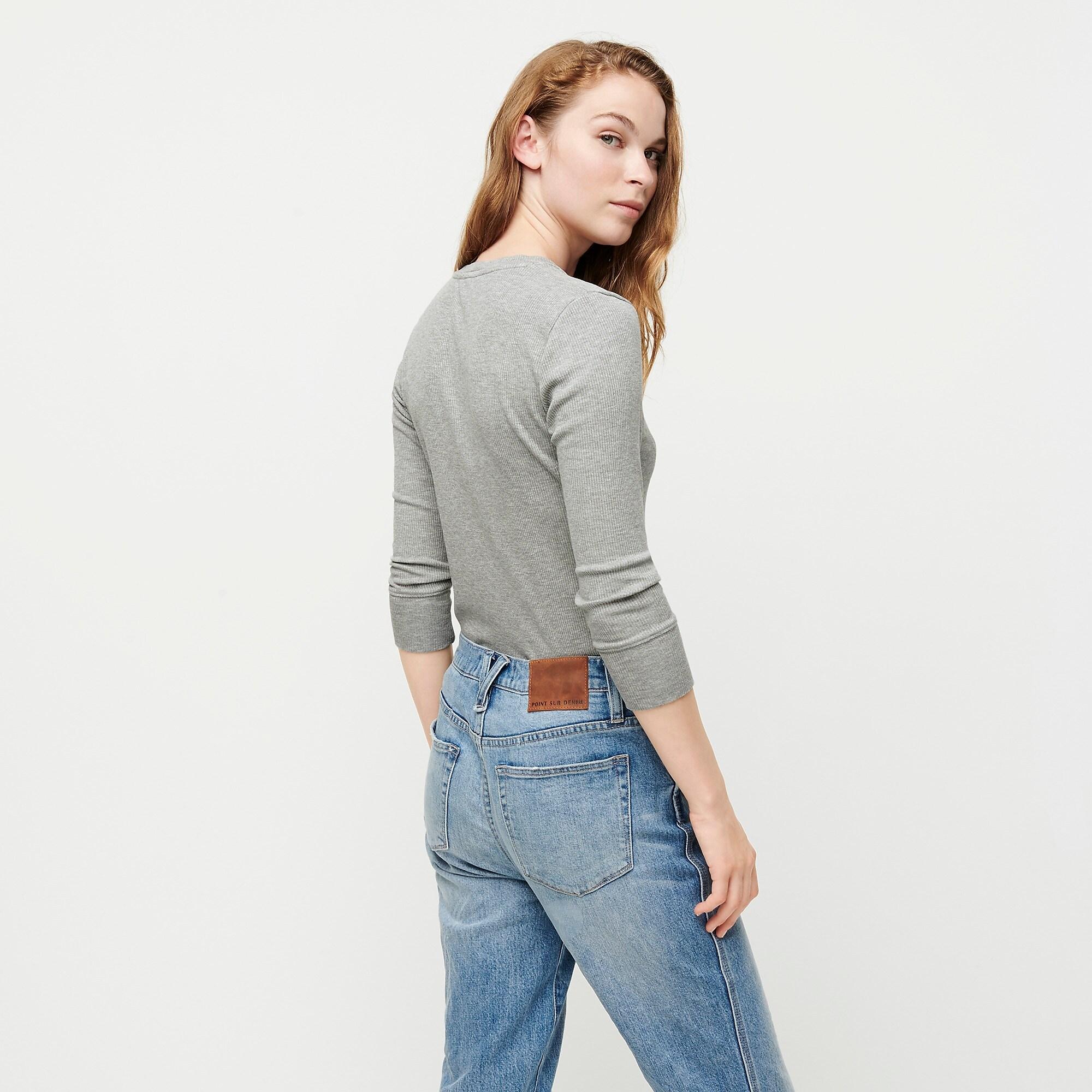 J.Crew Denim Ribbed Henley With Three-quarter Sleeves in Gray - Lyst