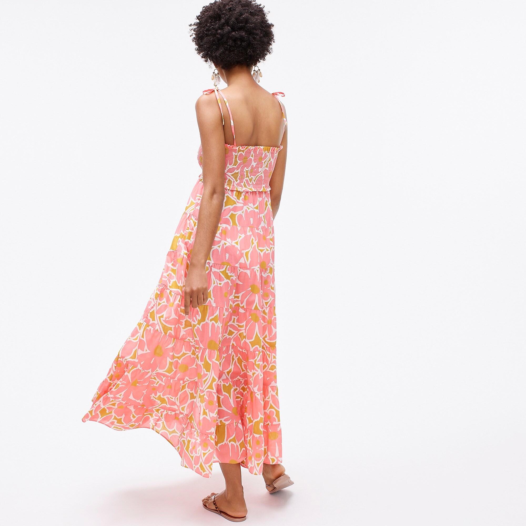 tie shoulder smocked dress