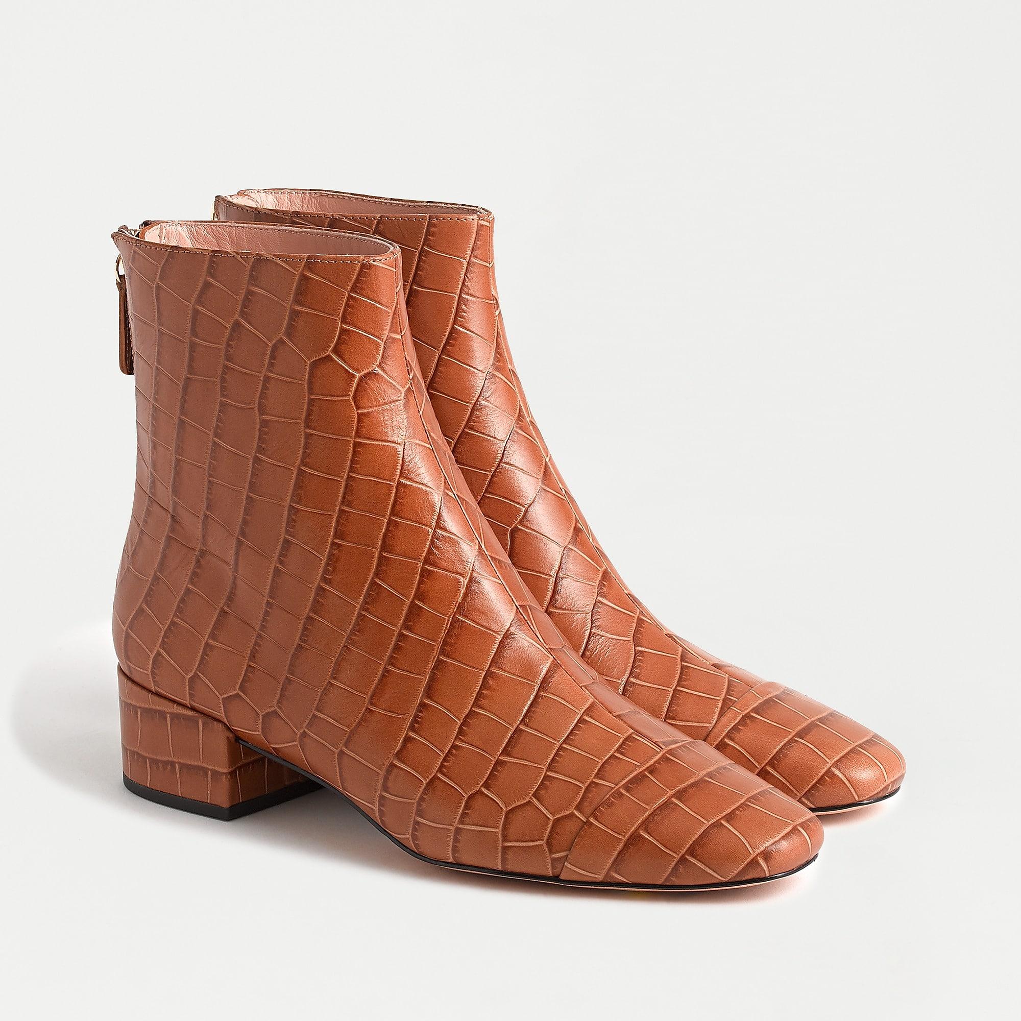 J.Crew Roxie Captoe Ankle Boots In Crocodileembossed Leather in Brown