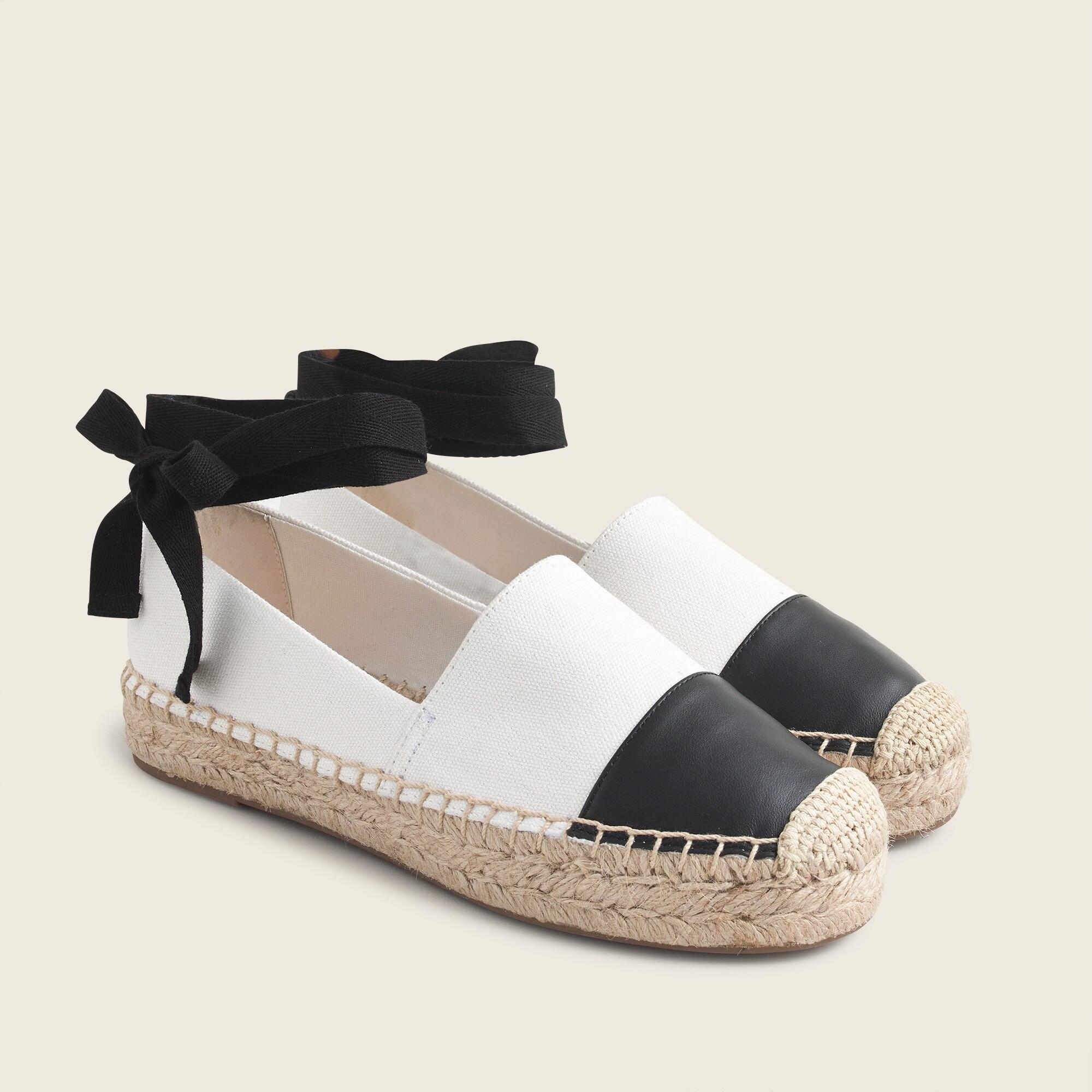 J.Crew Canvas Espadrille Flats With Leather Cap Toe in Ivory 