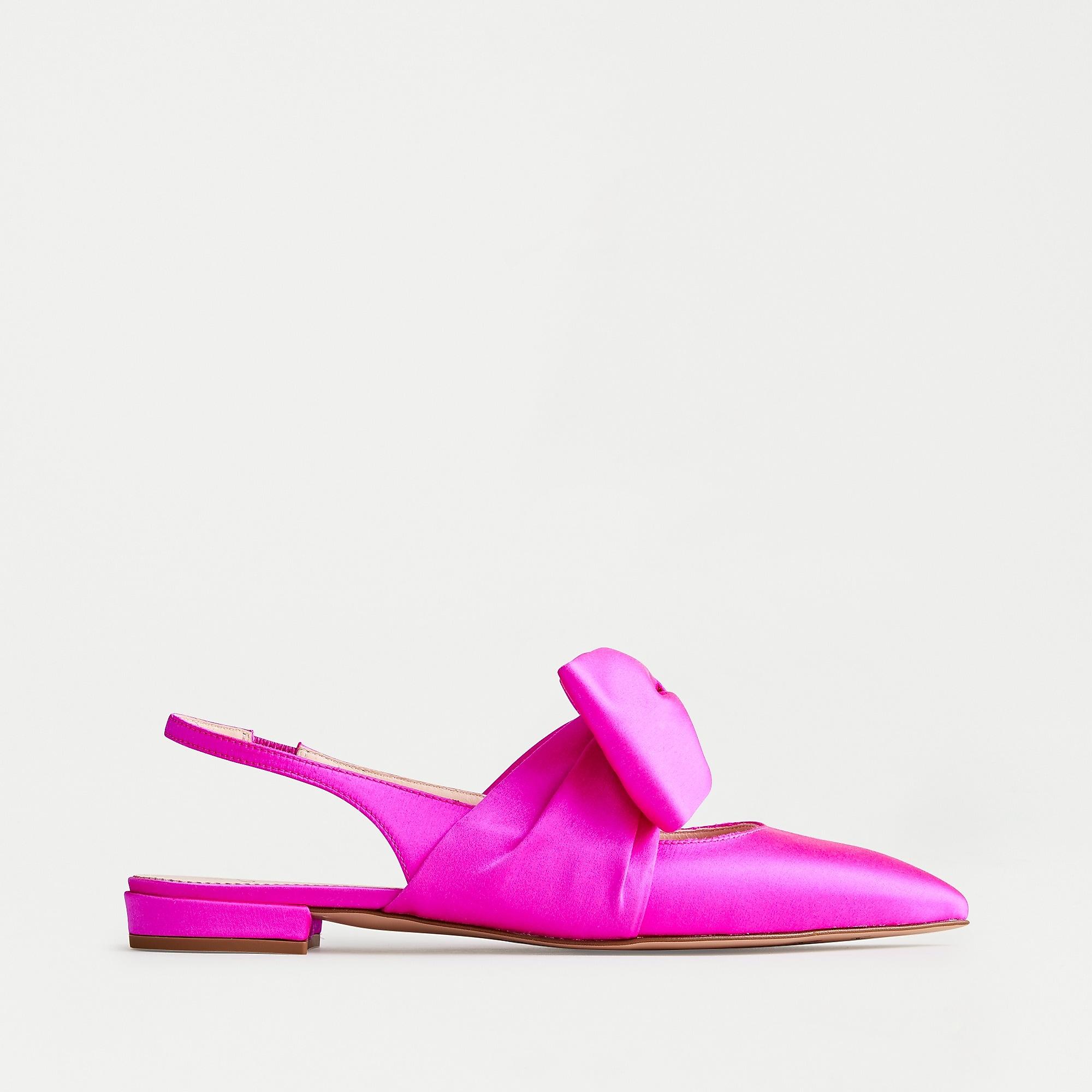 J.Crew Gwen Slingback Flats With Bow In Satin in Pink | Lyst