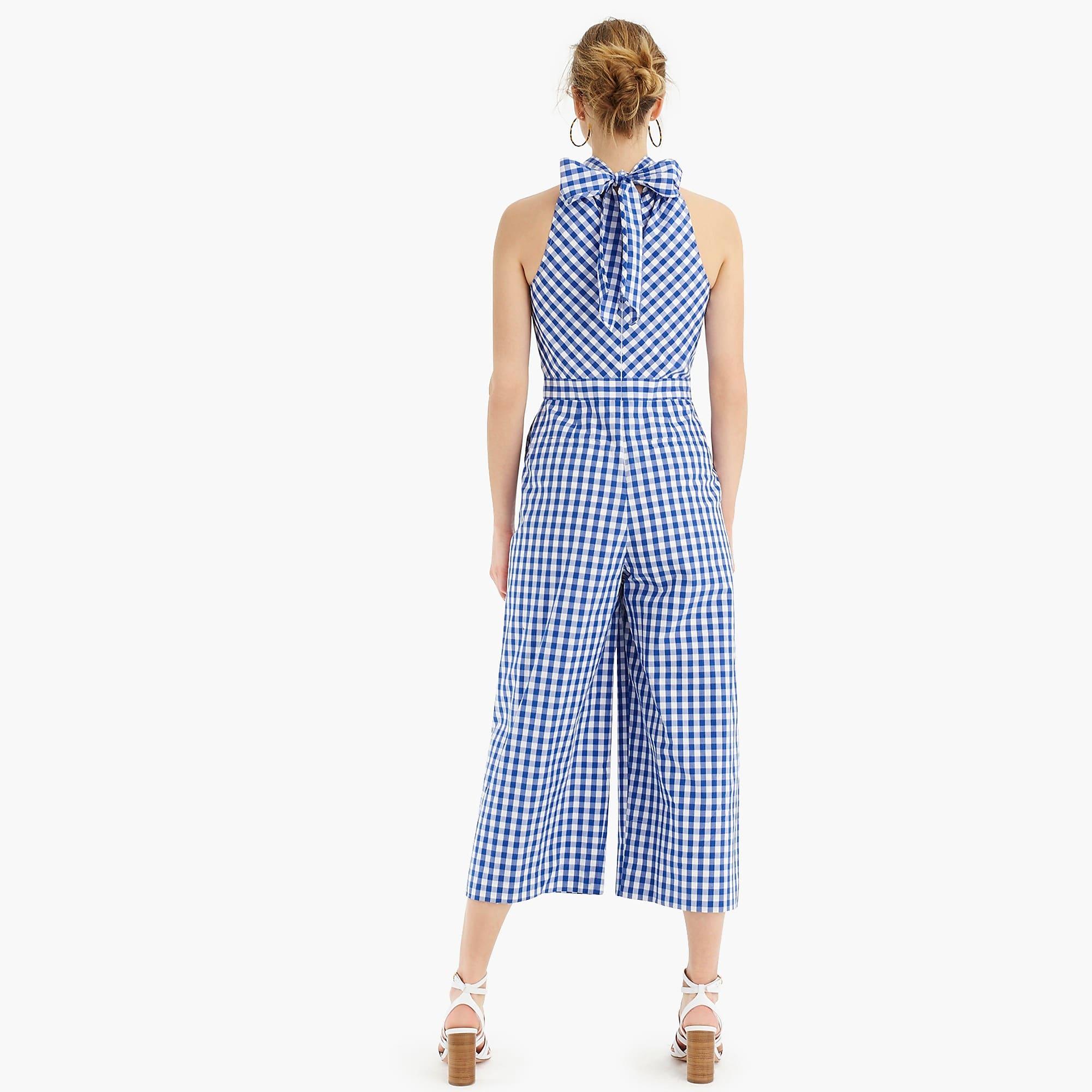 J.Crew High-neck Jumpsuit In Gingham Cotton Poplin in White Sapphire (Blue) - Lyst