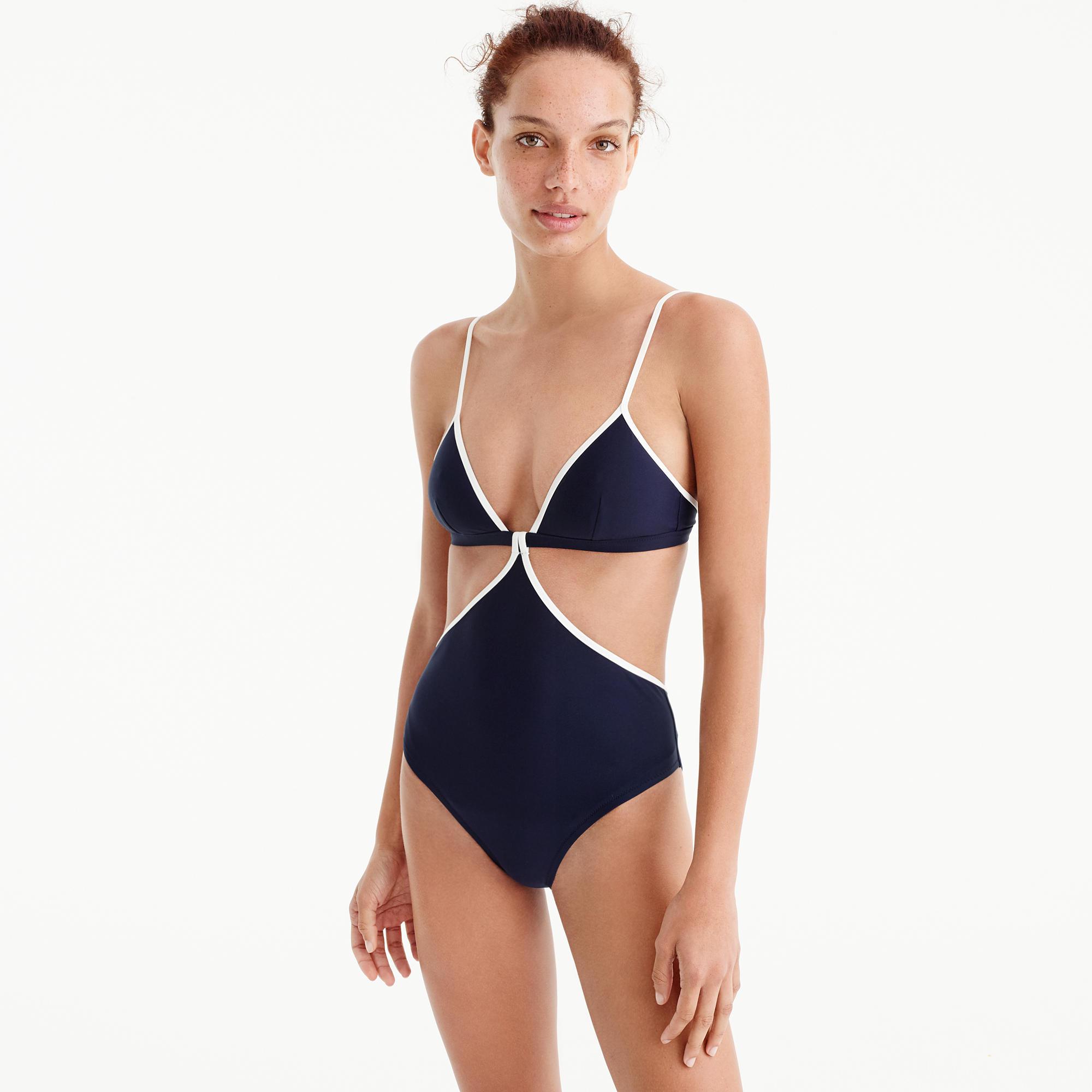 J Crew Synthetic Tipped Cut Out One Piece Swimsuit In Navy White Blue Lyst J Crew Synthetic Tipped Cut Out One Piece Swimsuit In Navy White Blue Lyst
