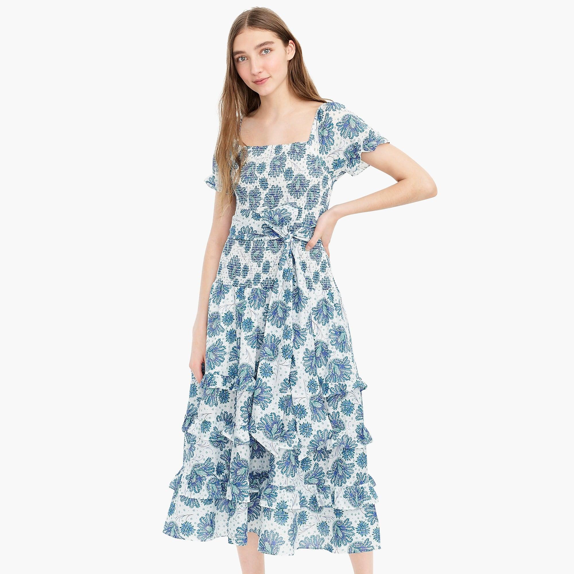 J.Crew Smocked Prairie Midi Dress In Floral Cotton Voile in Blue - Lyst